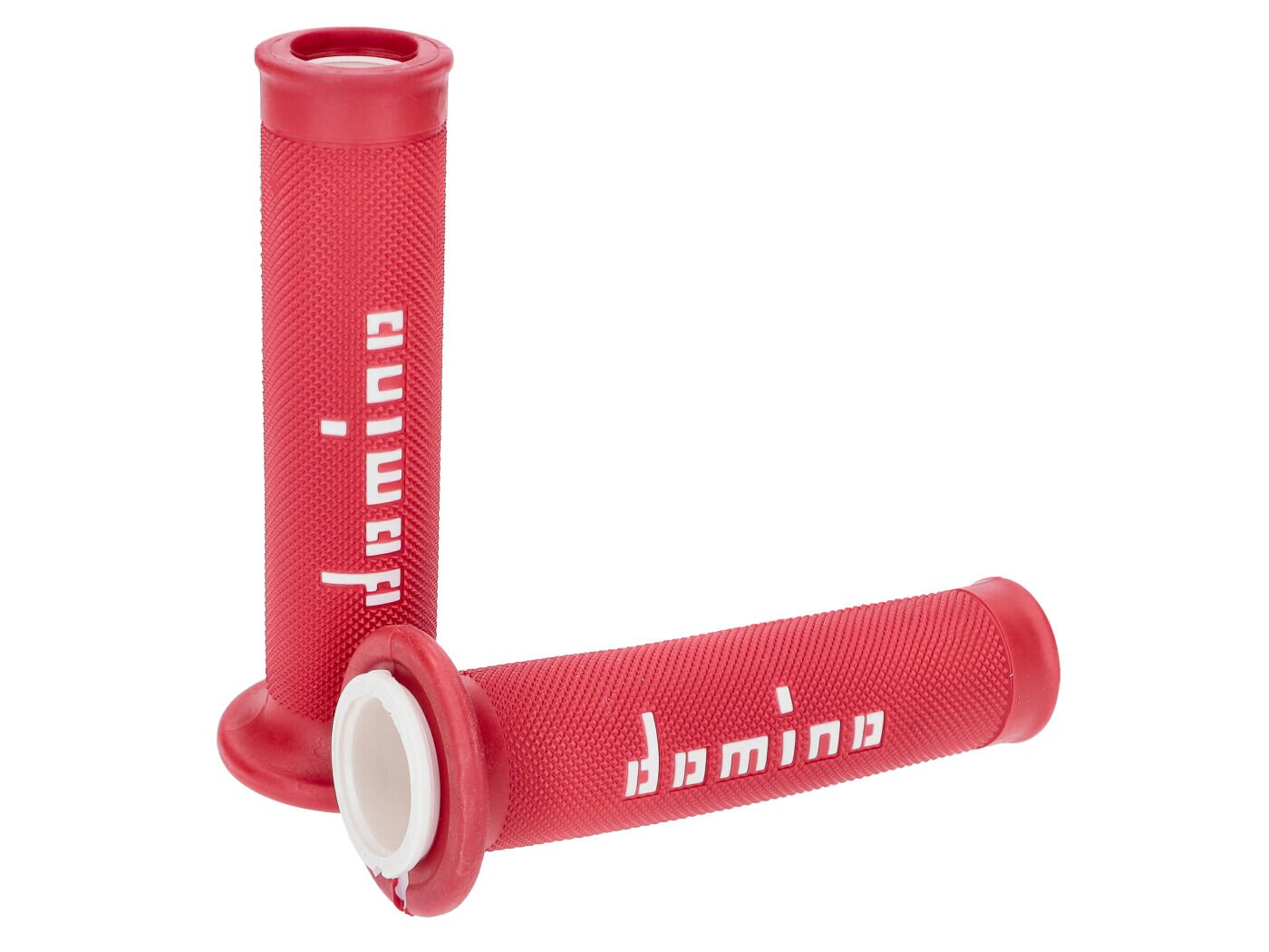 Poignées Domino A010 On-Road rouge / blanc (extrémité ouverte)