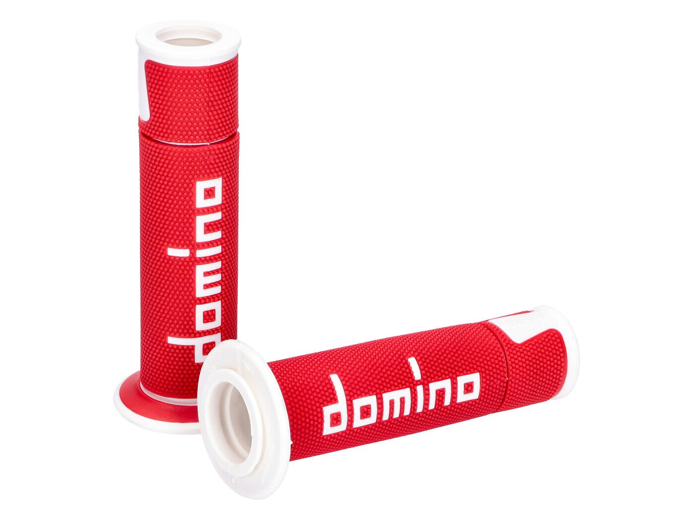 Poignées Domino A450 On-Road Racing rouge / blanc (extrémité ouverte)