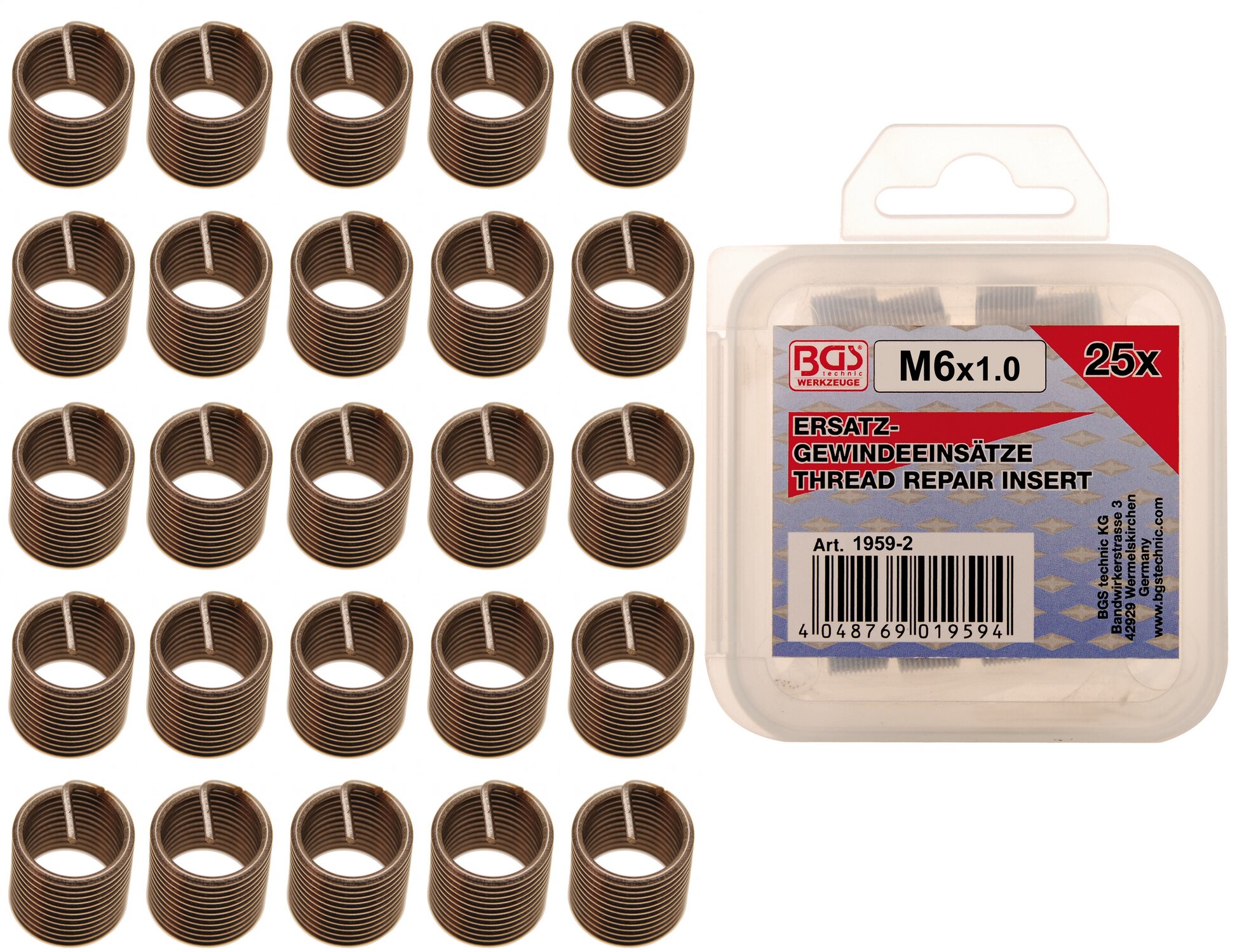 Inserts taraudés BGS M6 x 1,0 mm 25 pièces