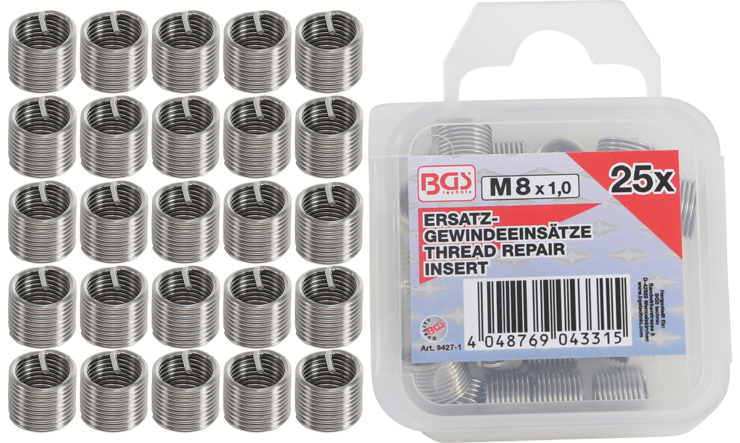 Inserts taraudés BGS M8 x 1,0 mm 25 pièces