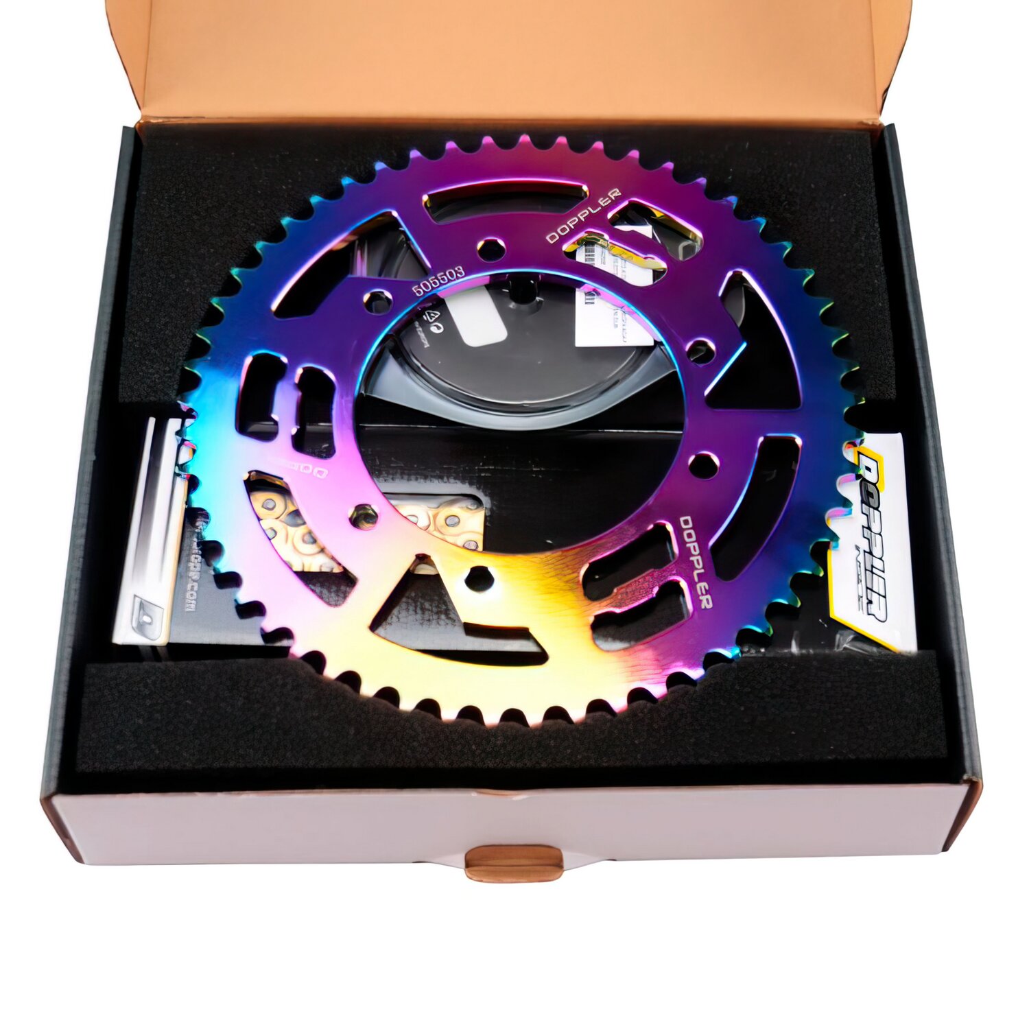 Kit chaîne Alu néochrome 13x53 - 420 Doppler Rieju MRT / Yamaha DT
