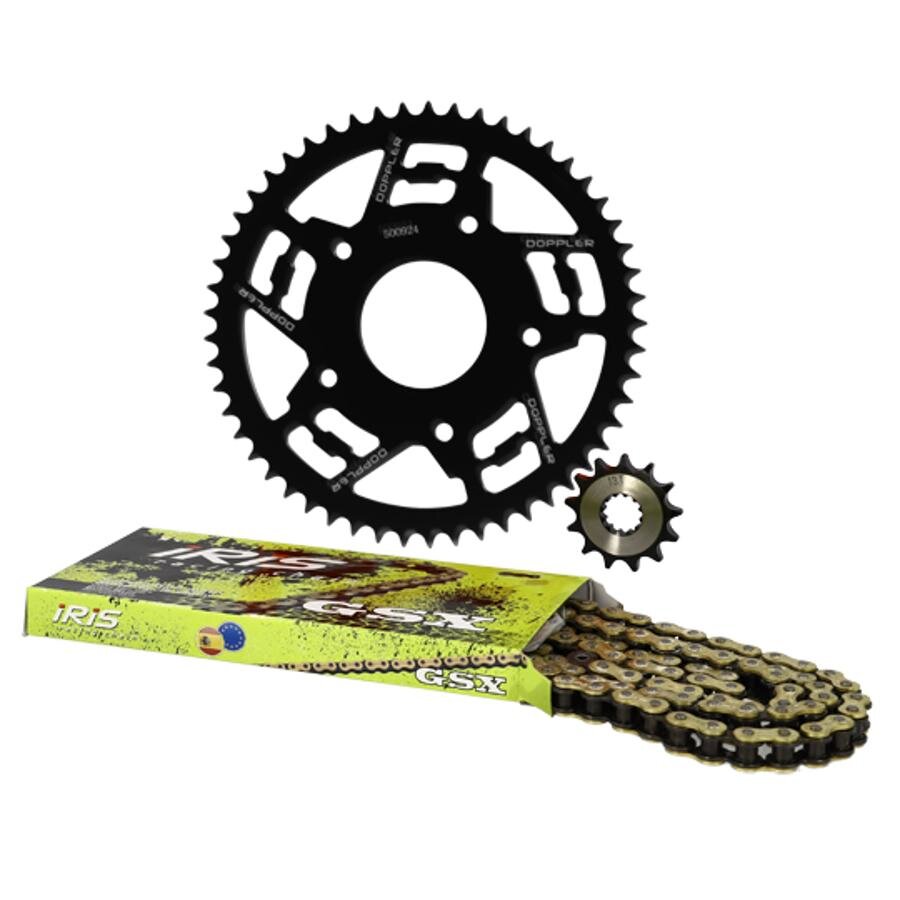 Kit chaîne Alu noir 13x53 - 420 Doppler Peugeot / Rieju
