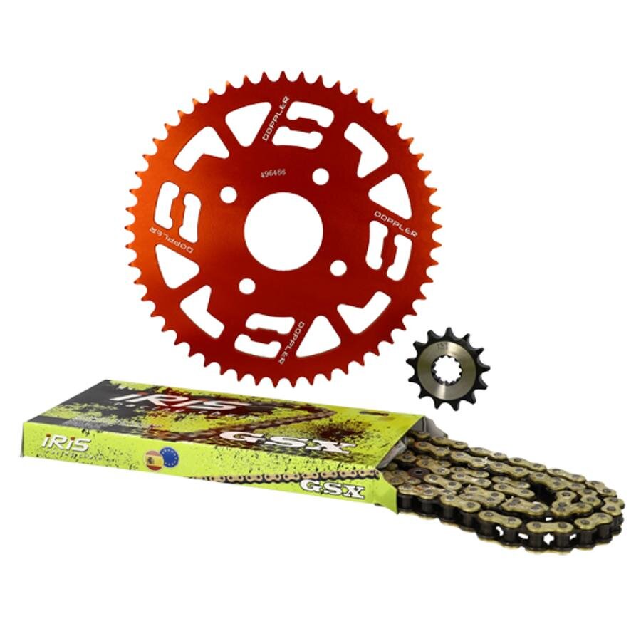Kit chaîne Alu rouge 13x53 - 420 Doppler Yamaha TZR / X-Power ap.1998