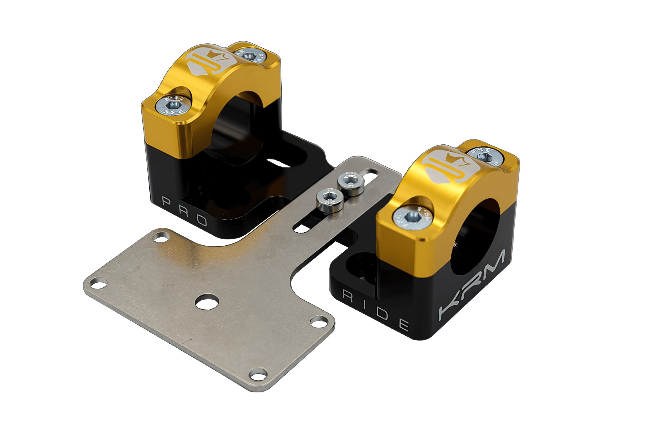 Pontets de guidon 28mm avec support de compteur KRM noir / or