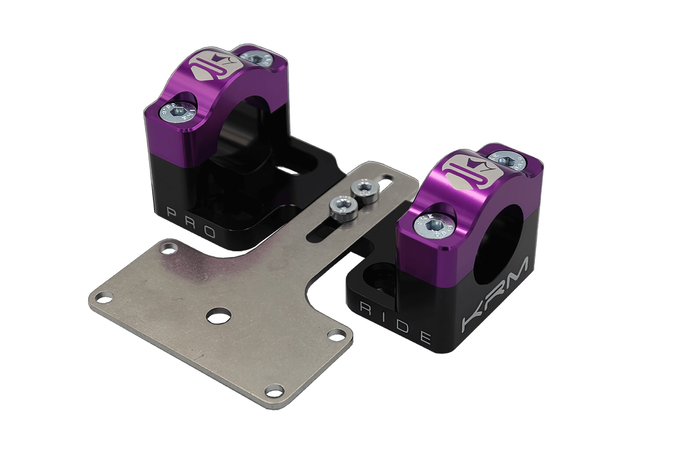 Pontets de guidon 28mm avec support de compteur KRM noir / violet