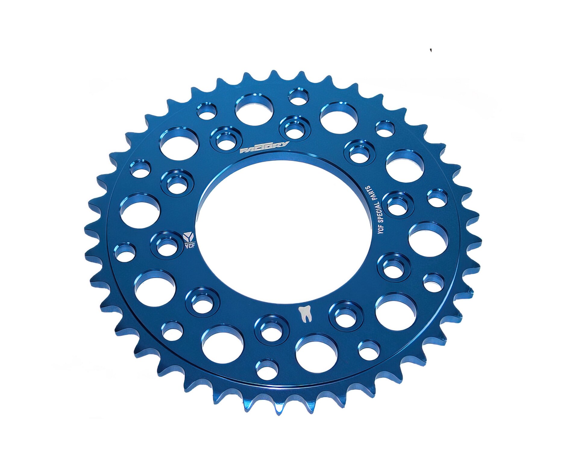 Couronne alu taillée dans la masse 420 - 43 dents - 5 vis YCF Pit Bike bleu