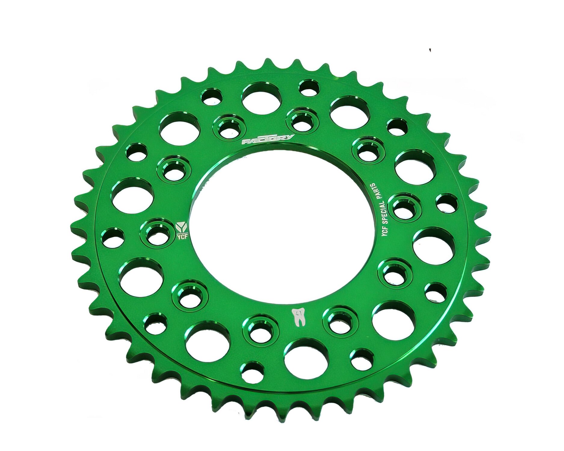 Couronne alu taillée dans la masse 420 - 45 dents - 5 vis YCF Pit Bike vert