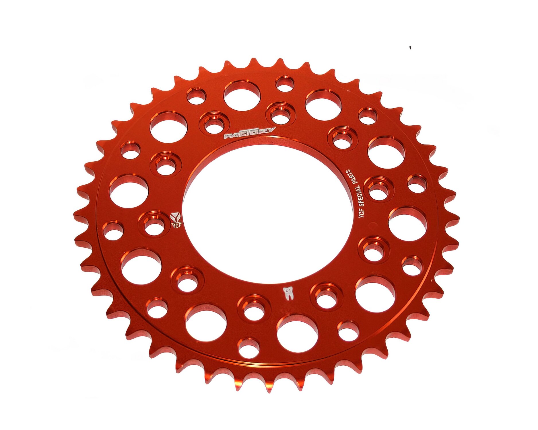 Couronne alu taillée dans la masse 420 - 45 dents - 5 vis YCF Pit Bike orange