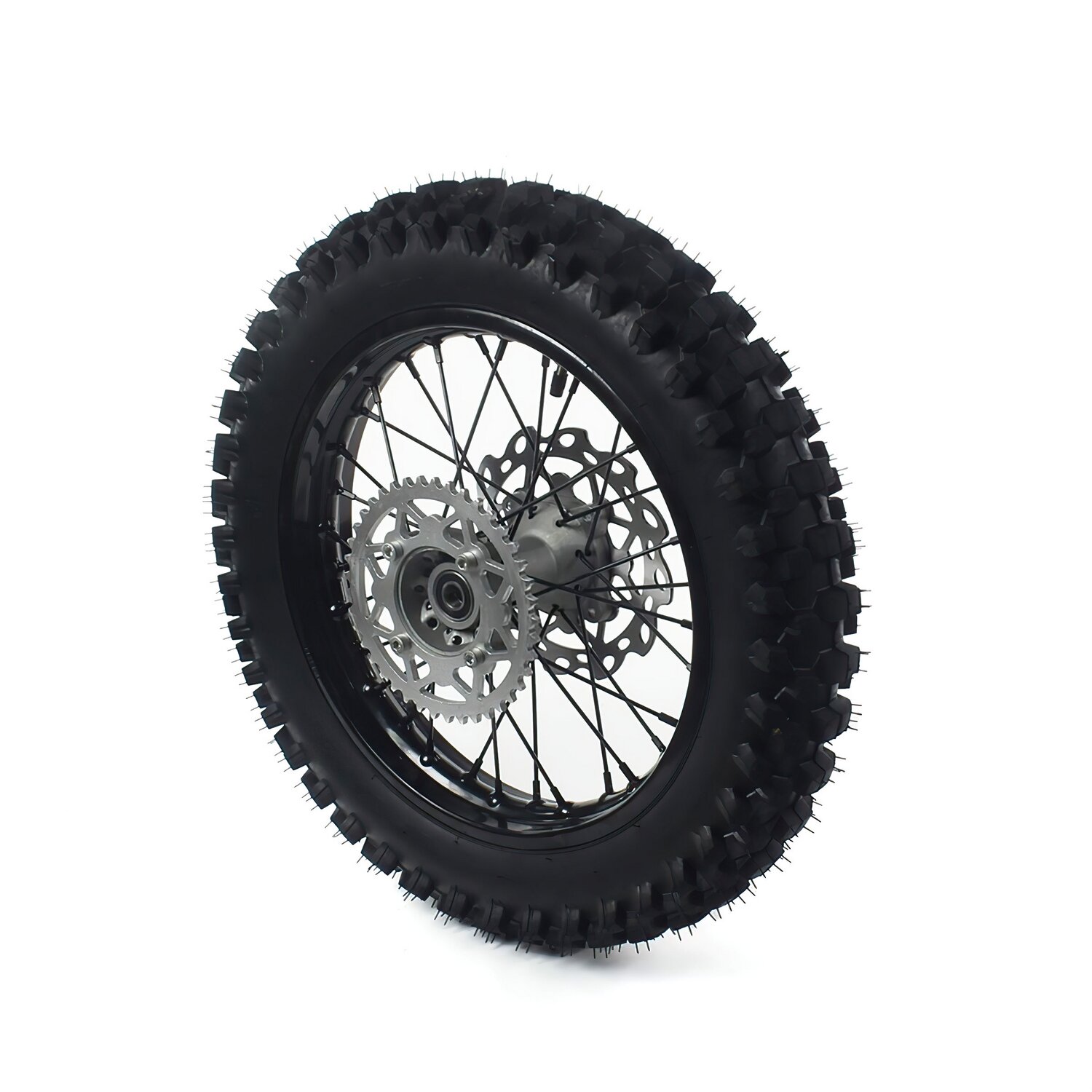 Roue arrière acier axe 15mm - 14'' avec pneu Yuanxing Pit Bike / Dirt Bike Noire