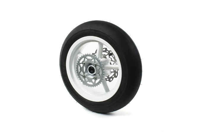Roue arrière d.15mm - 12 avec pneu Supermotard Pit Bike / Dirt Bike Blanche