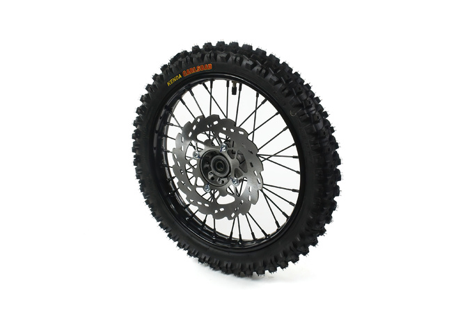 Roue avant acier d.15mm - 14 avec pneu Kenda Pit Bike / Dirt Bike Noire