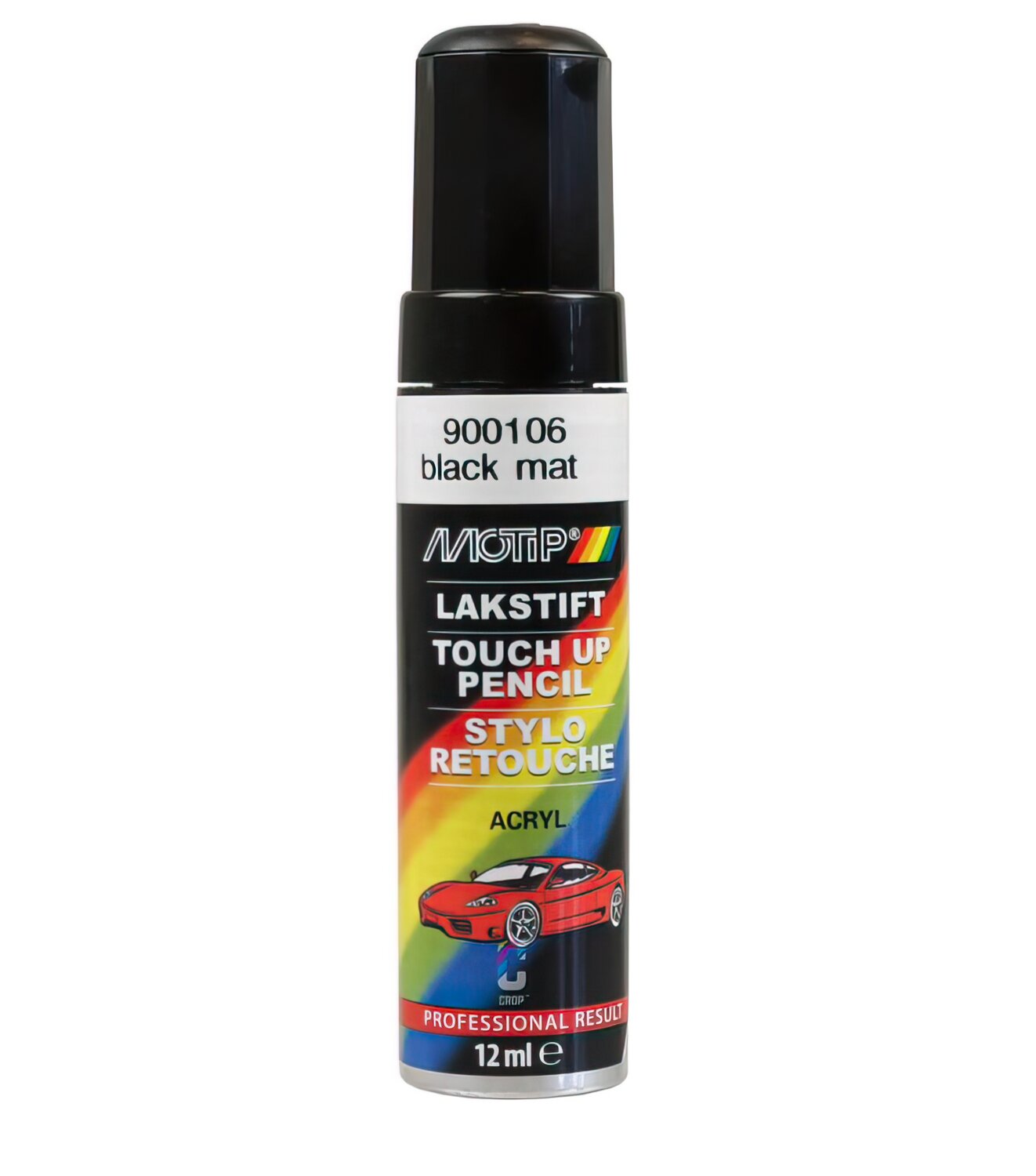 Stylo de retouche peinture noir mat Motip 12ml