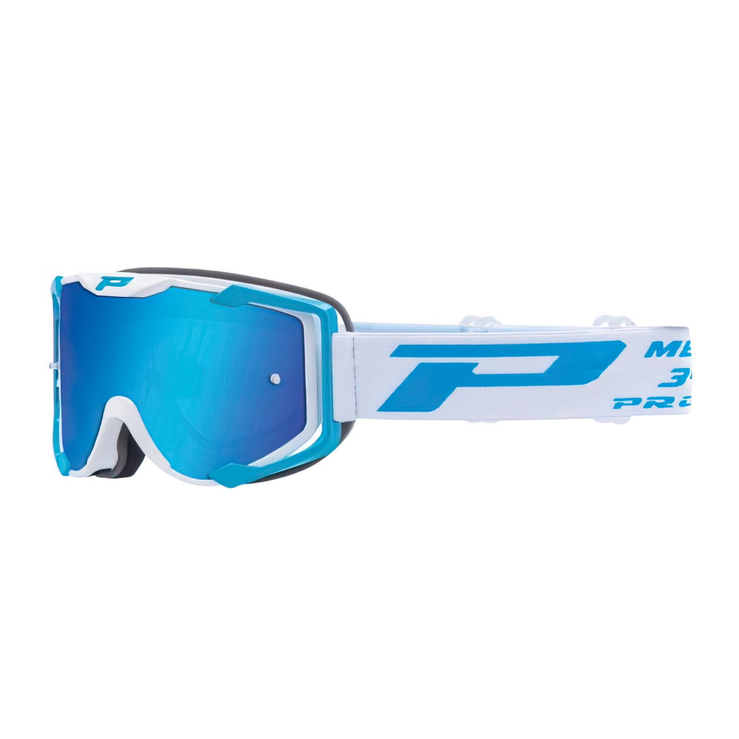 Masque cross ProGrip 3404 blanc / bleu avec écran miroir bleu