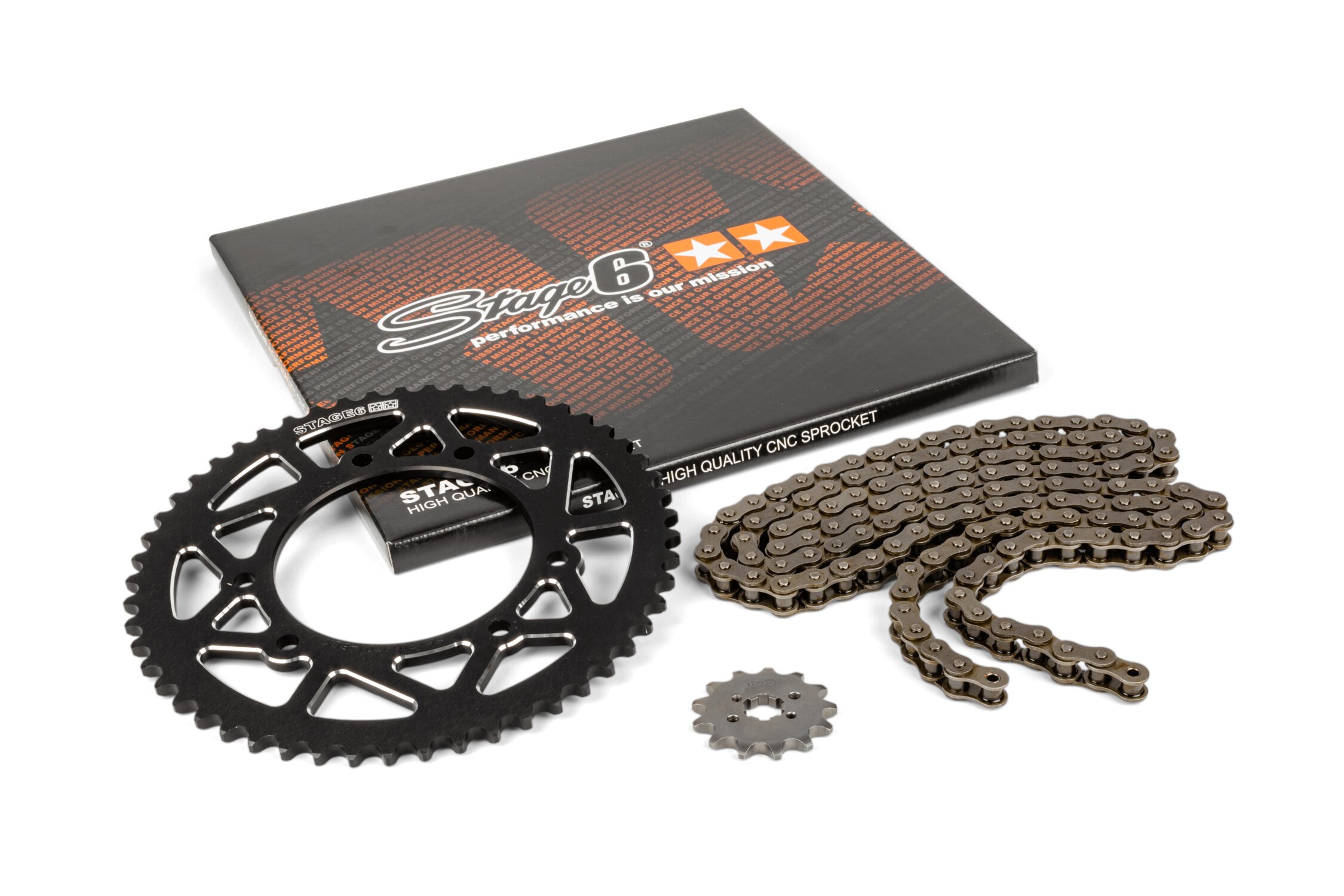 Kit chaîne 13x53 - 420 Stage6 alu CNC Noir Derbi DRD Pro