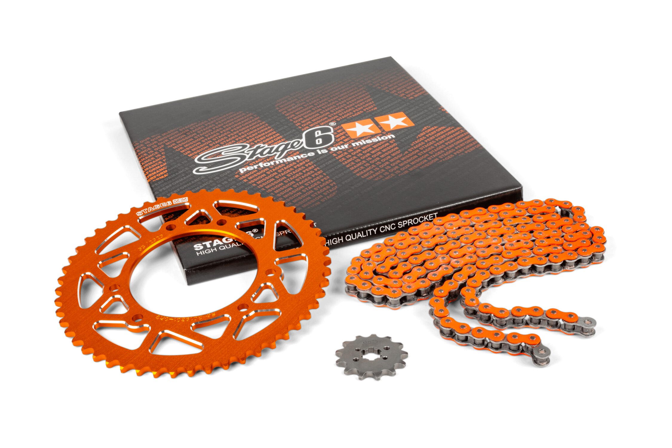 Kit chaîne 13x53 - 420 Stage6 alu CNC Orange Derbi DRD Pro