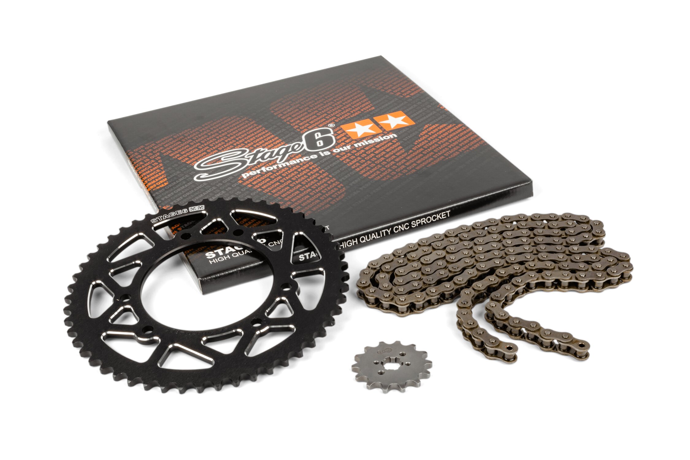 Kit chaîne 14x53 - 420 Stage6 alu CNC Noir Derbi DRD Pro