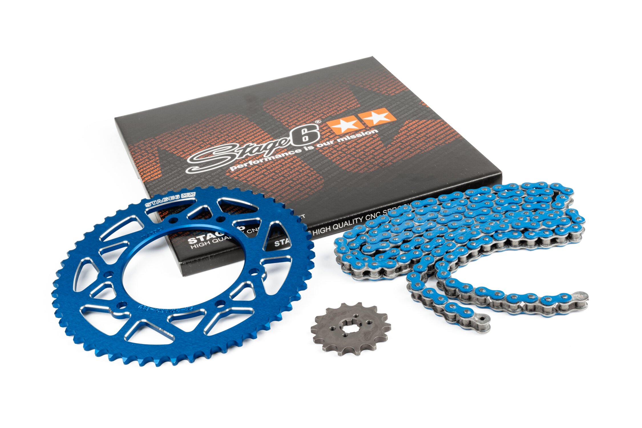 Kit chaîne 13x53 - 420 Stage6 alu CNC Bleu Derbi DRD Pro