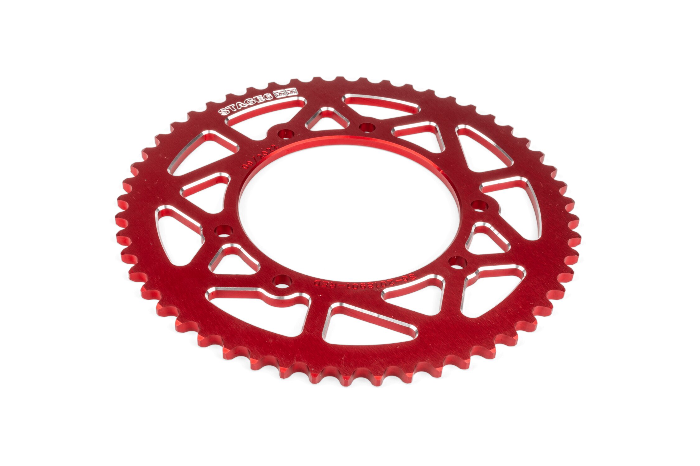 Couronne 53 dents - 420 Stage6 alu CNC Rouge Rieju MRT