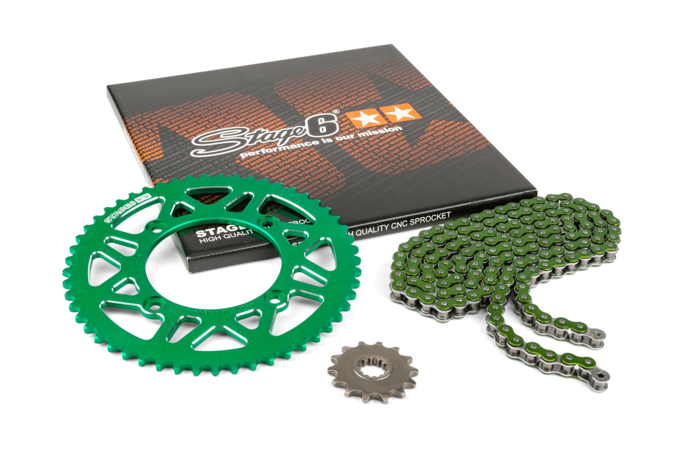 Kit chaîne 13x53 - 420 Stage6 alu CNC Vert Beta RR