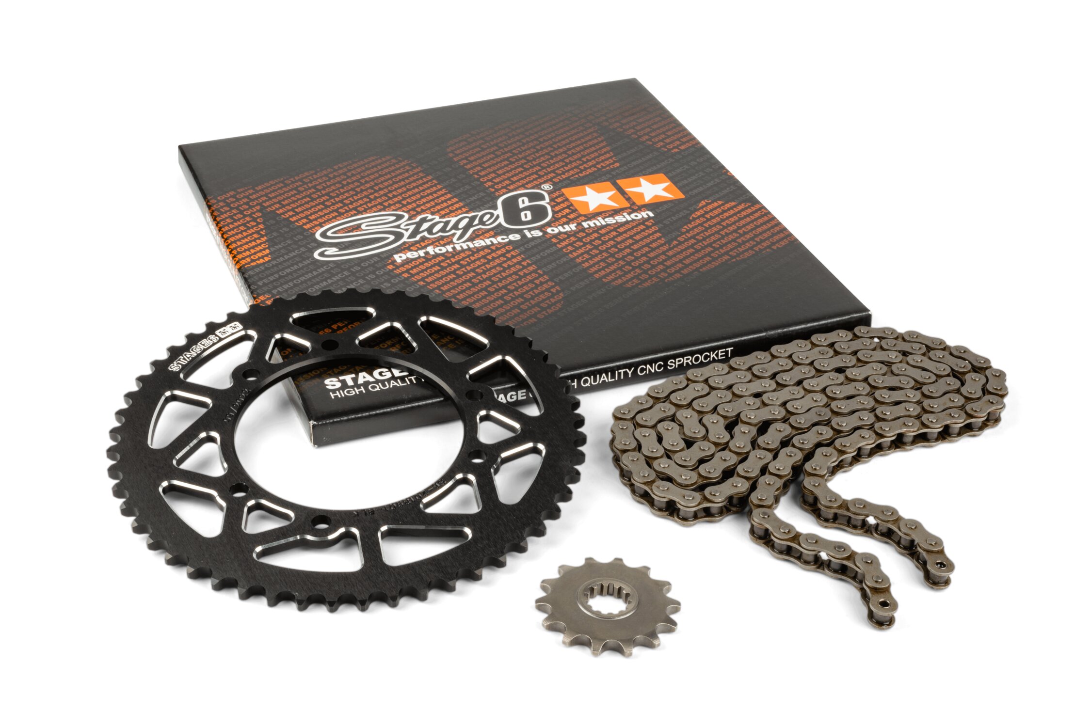 Kit chaîne 13x53 - 420 Stage6 alu CNC Noir Rieju MRT