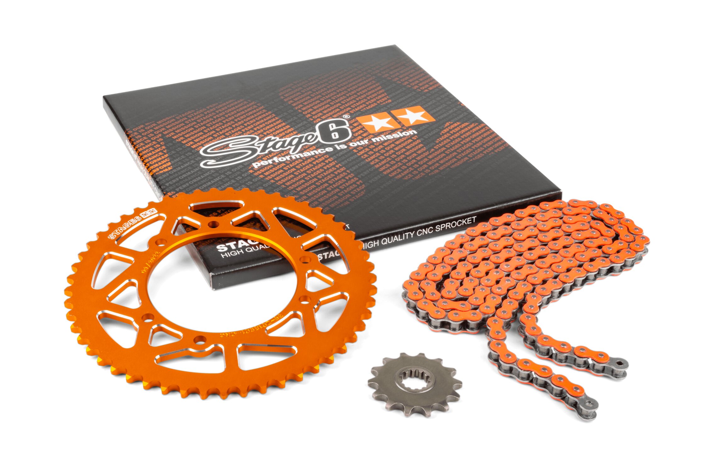Kit chaîne 13x53 - 420 Stage6 alu CNC Orange Rieju MRT