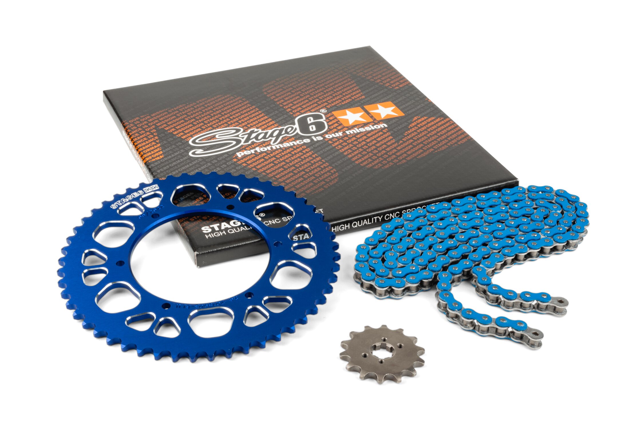 Kit chaîne 13x53 - 420 Stage6 alu CNC Bleu Aprilia SX 50