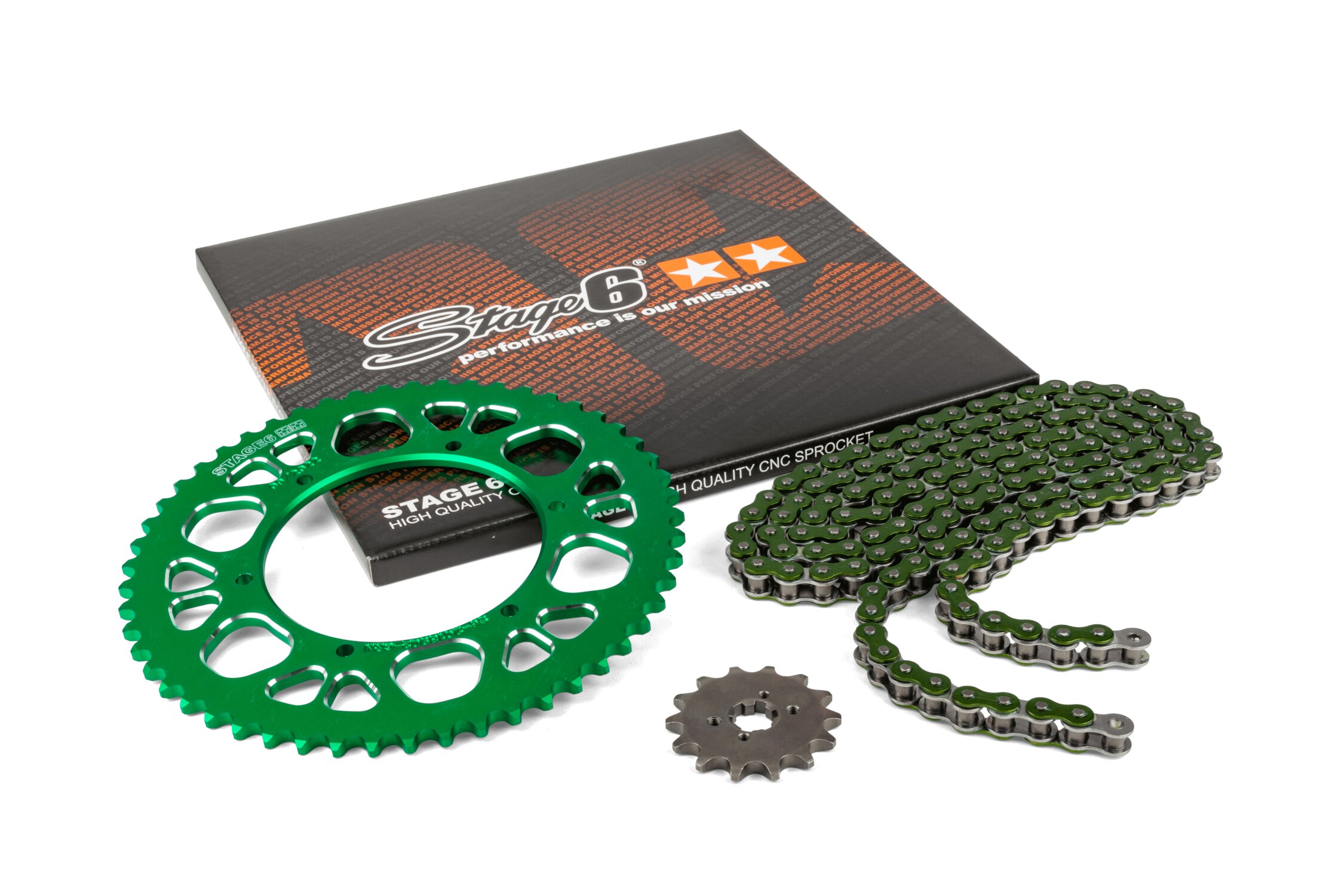 Kit chaîne 14x53 - 420 Stage6 alu CNC Vert Aprilia SX 50