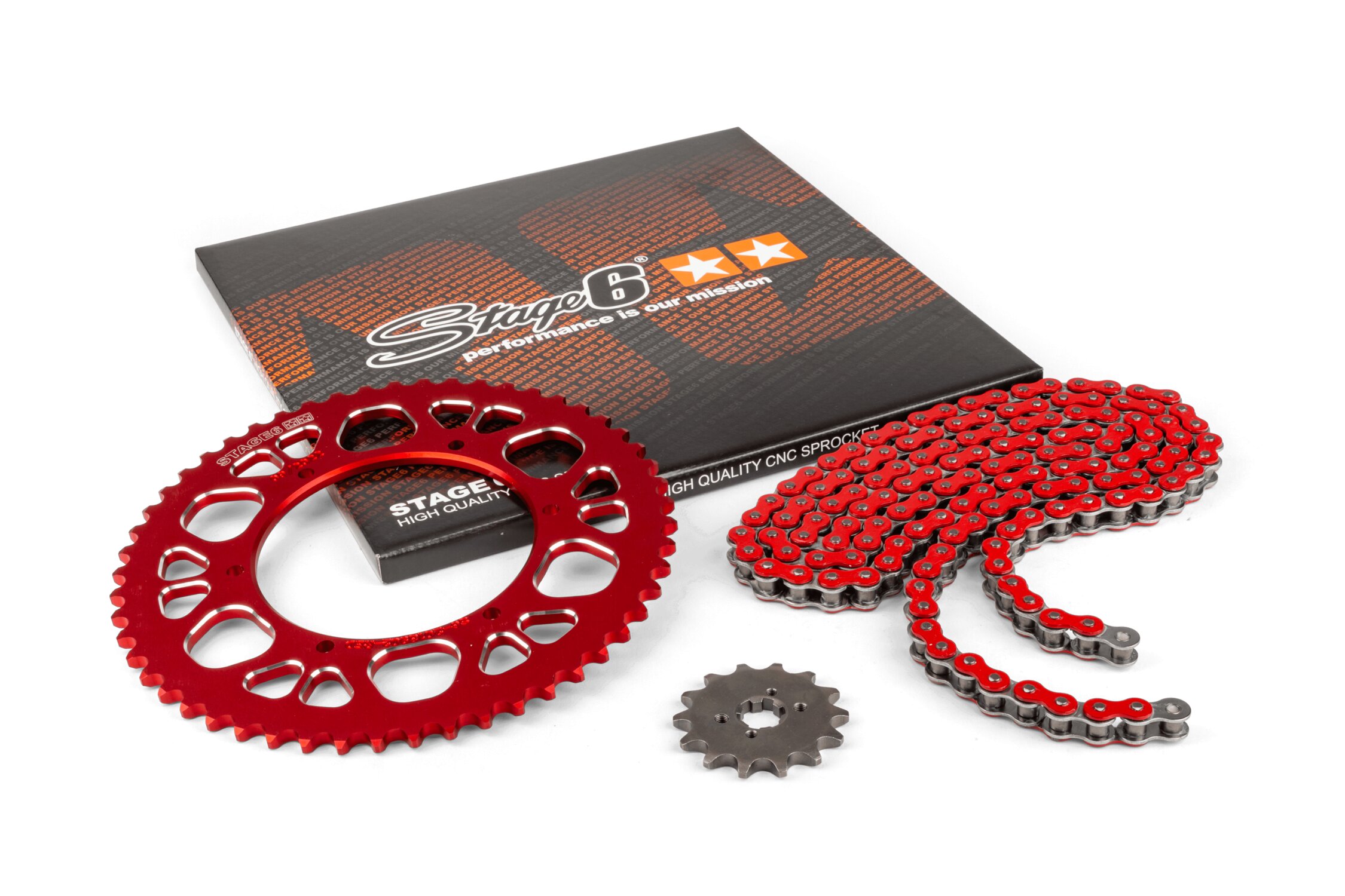 Kit chaîne 14x53 - 420 Stage6 alu CNC Rouge Aprilia SX 50