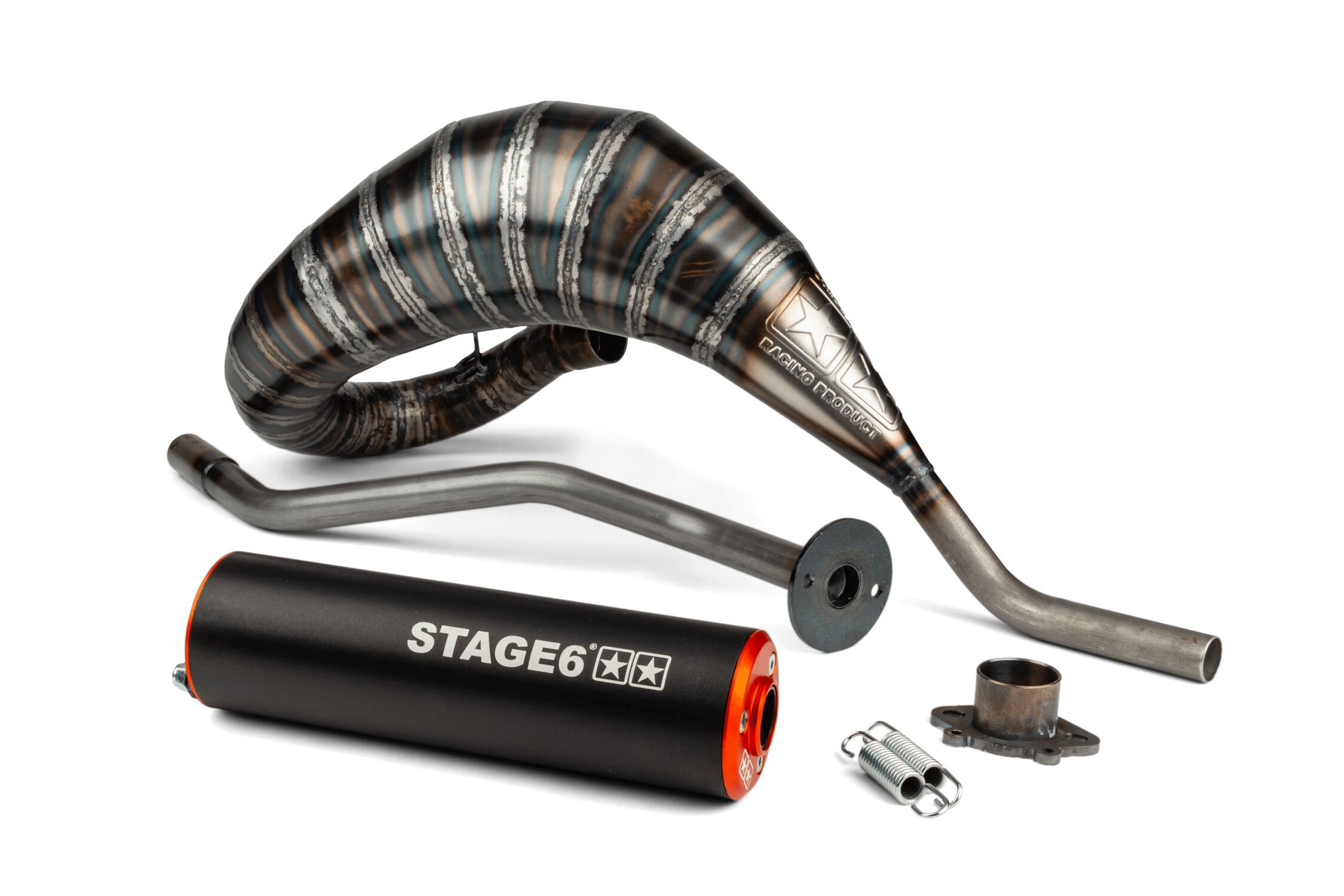 Pot d'échappement Derbi Stage6 80 - 90 orange / noir