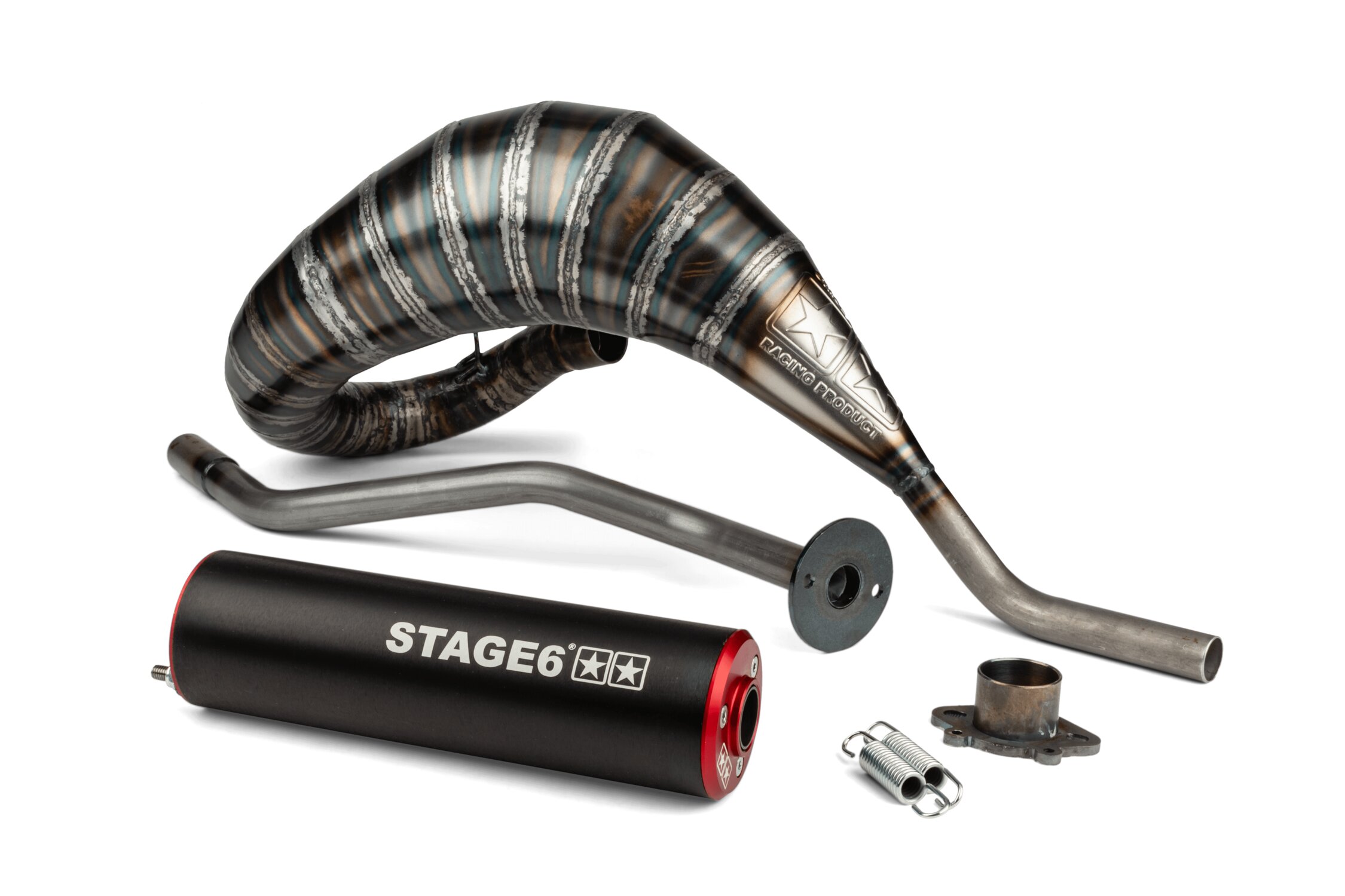 Pot d'échappement Derbi Stage6 80 - 90 rouge / noir