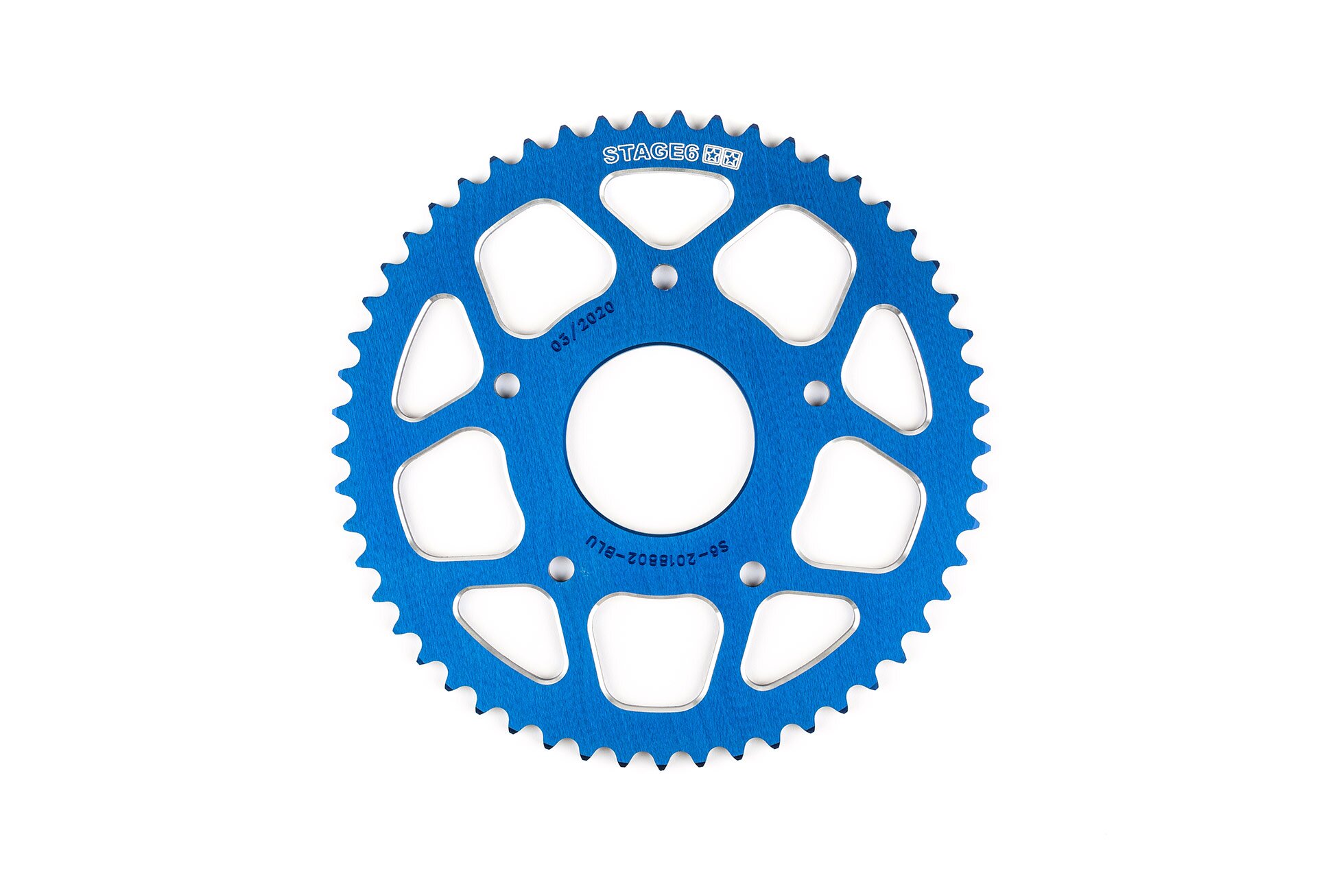 Couronne 53 dents - 420 Stage6 alu CNC Bleu Peugeot / Rieju