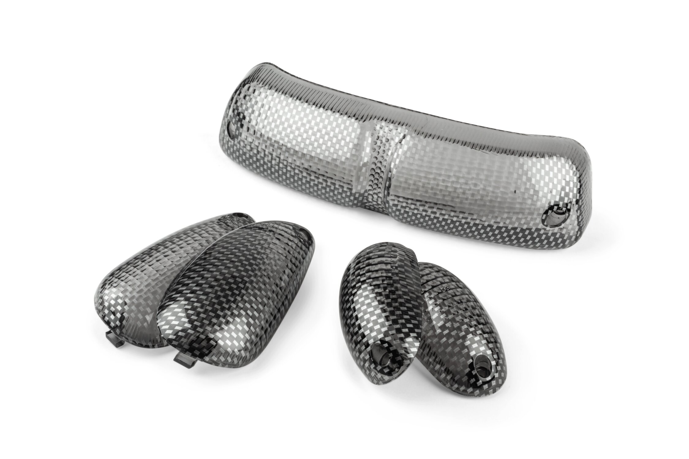 Set 4 cabochons de clignotant avec feu arrière look carbone STR8 Piaggio Typhoon / NRG