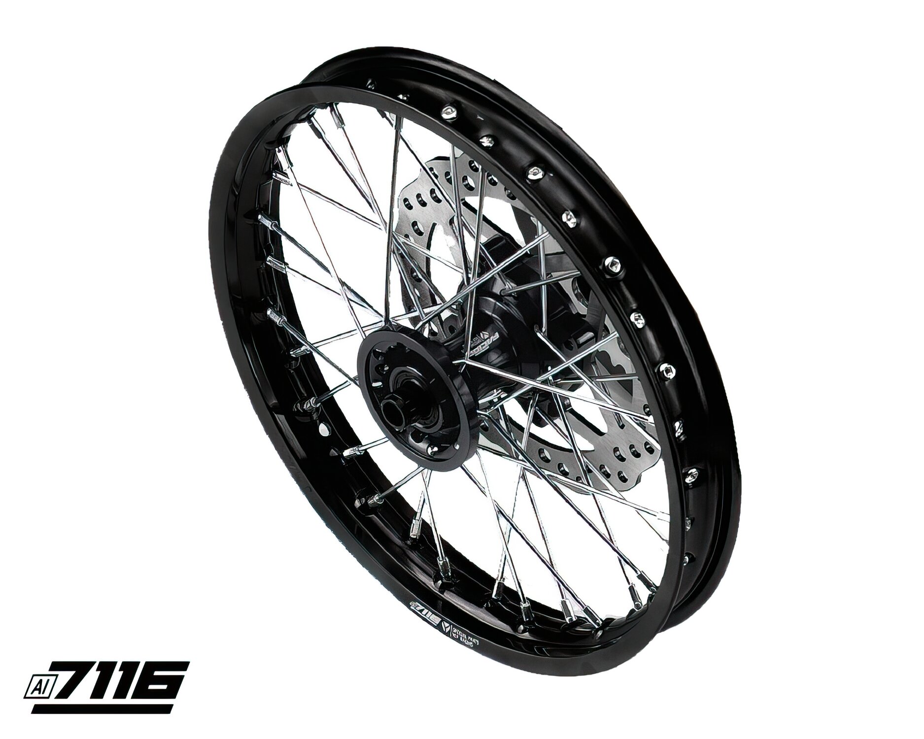 Roue Av. alu 12" - moyeu CNC noir avec disque YCF Factory Pit Bike
