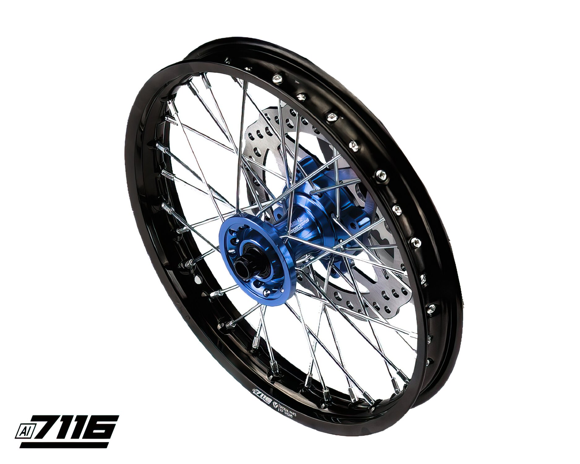 Roue Av. alu 12" - moyeu CNC bleu avec disque YCF Factory Pit Bike