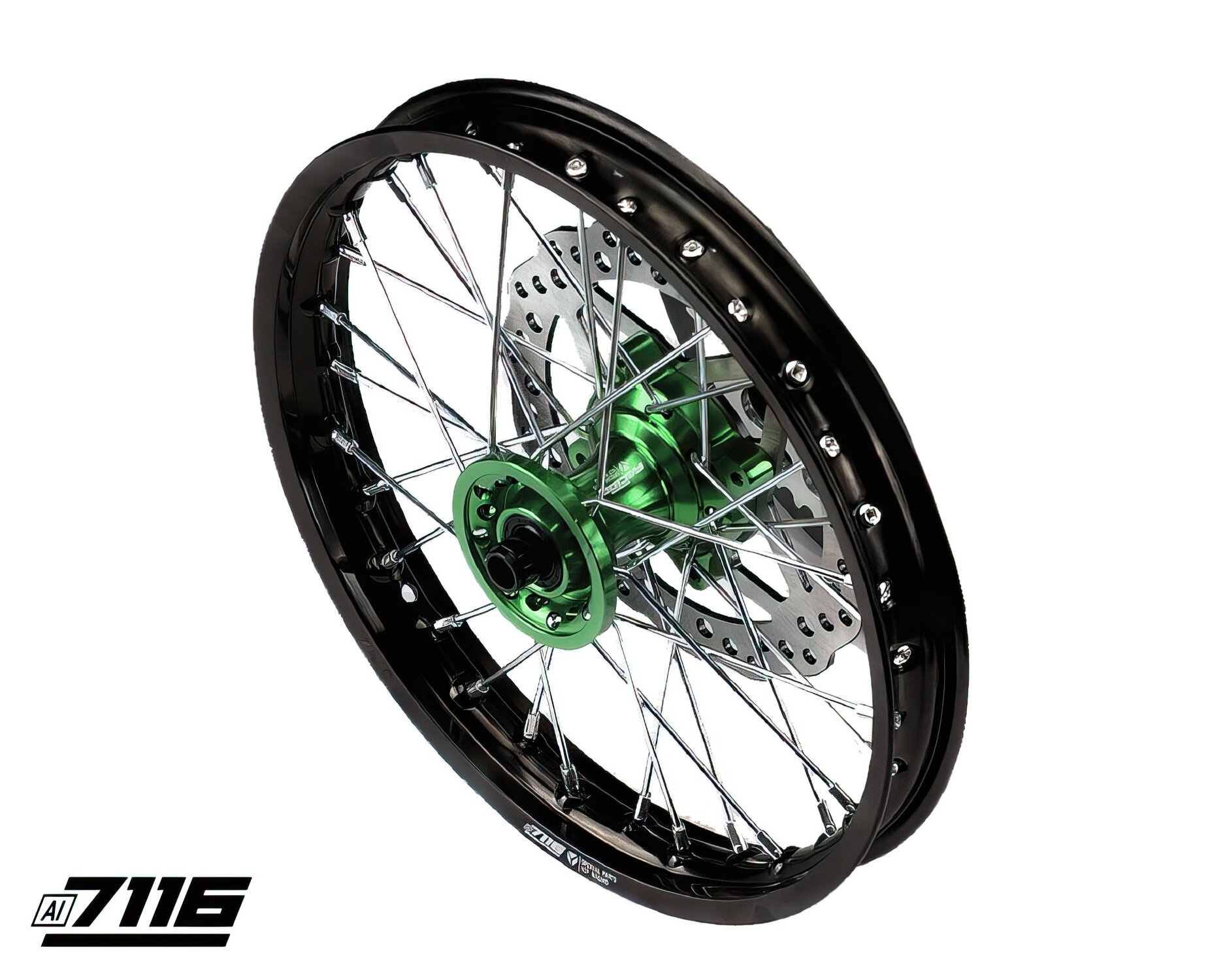 Roue Av. alu 12" - moyeu CNC vert avec disque YCF Factory Pit Bike
