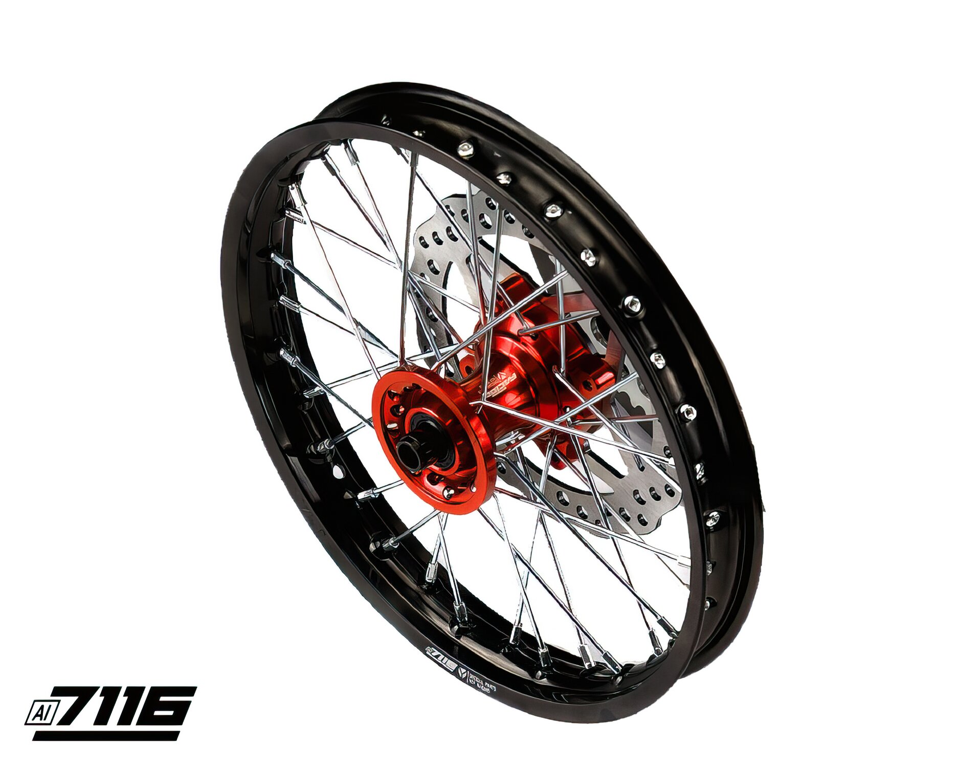 Roue Av. alu 12" - moyeu CNC orange avec disque YCF Factory Pit Bike