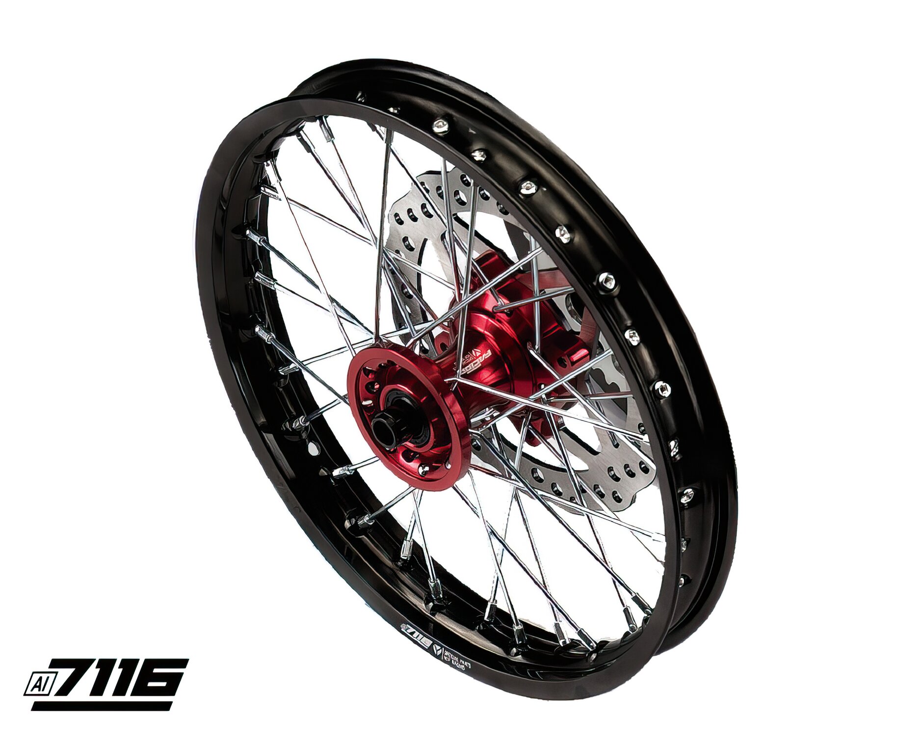 Roue Av. alu 12" - moyeu CNC rouge avec disque YCF Factory Pit Bike