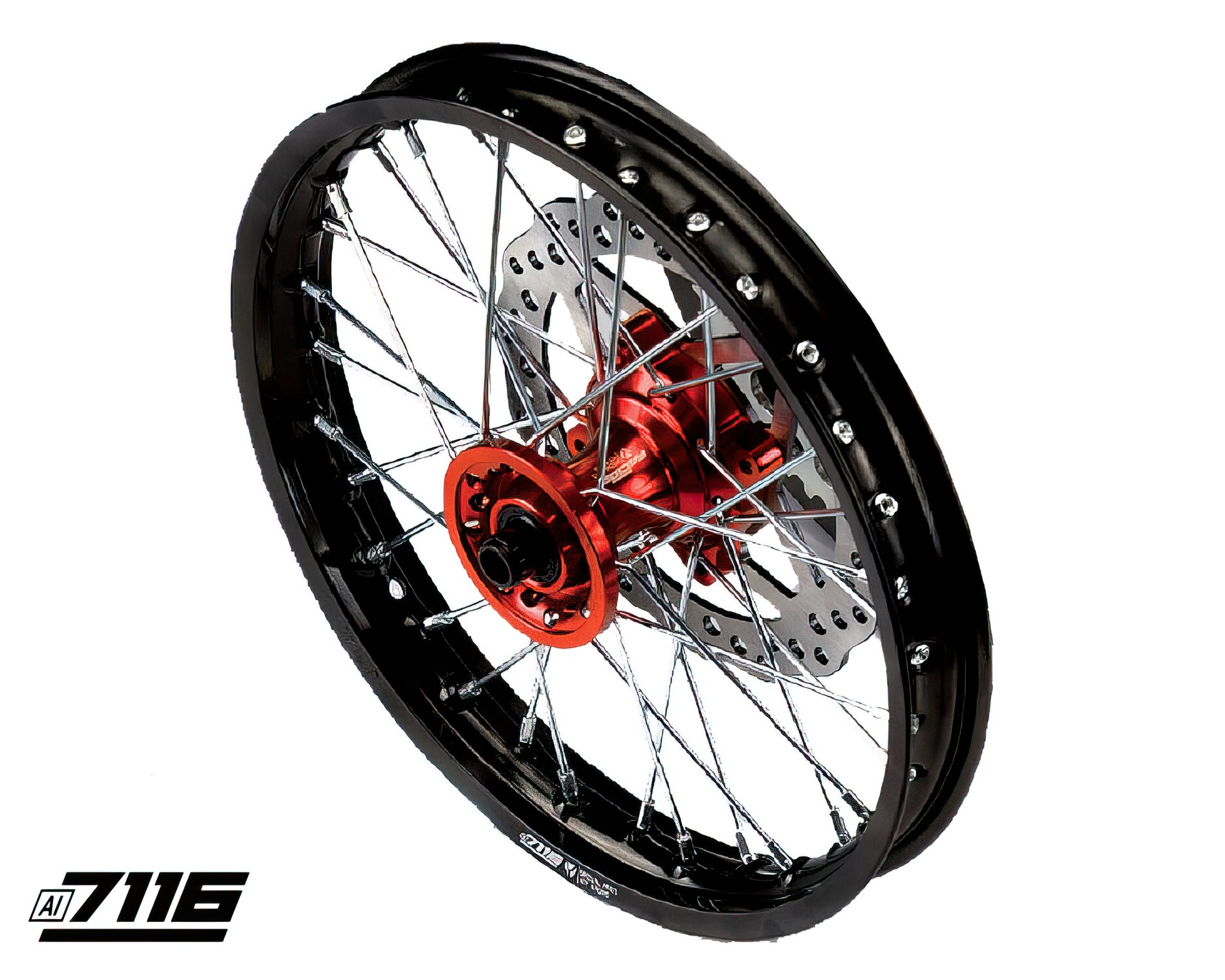 Roue Av. alu 1.4x14" - moyeu CNC 2018 orange avec disque YCF Factory Pit Bike
