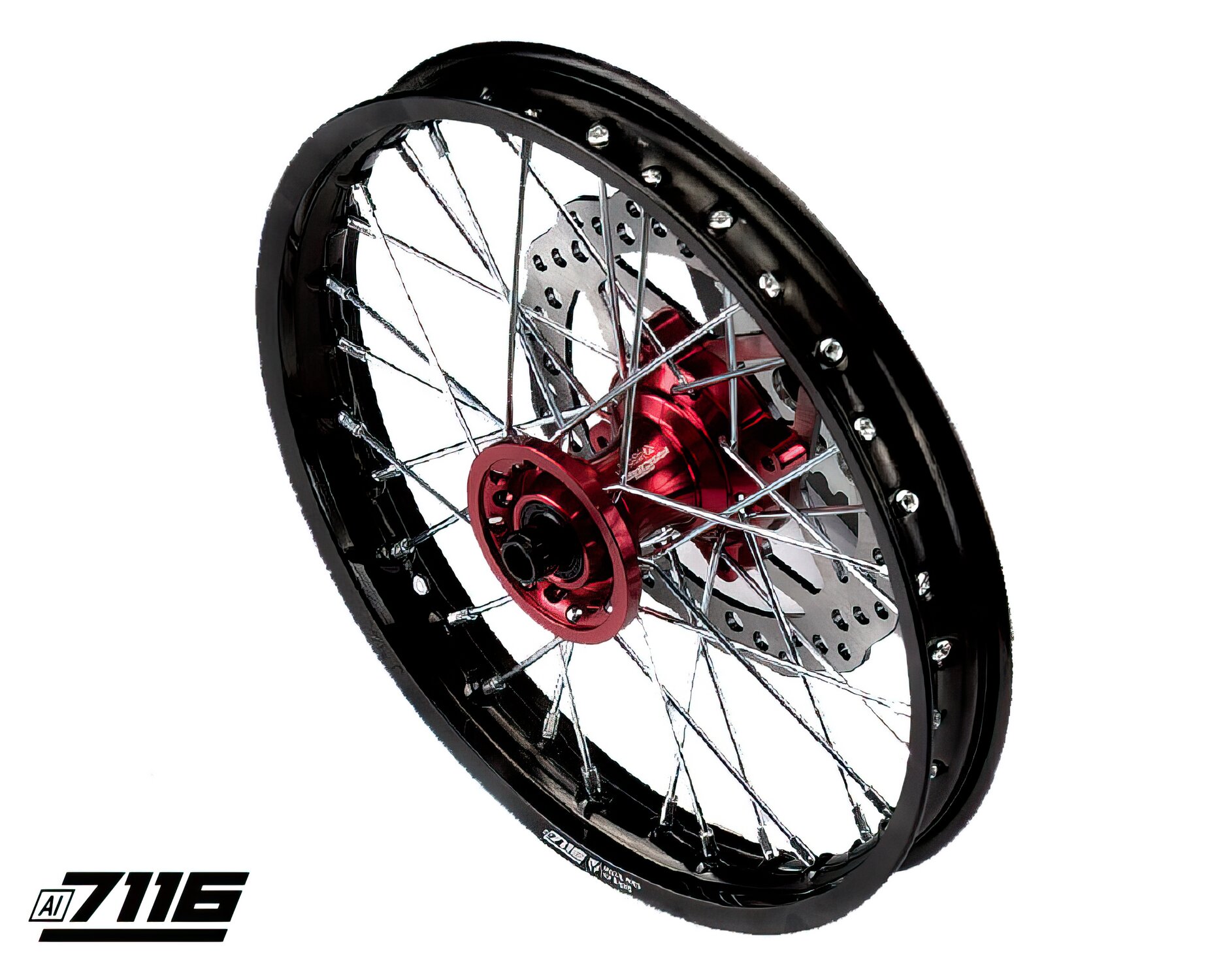 Roue Av. alu 1.4x14" - moyeu CNC 2018 rouge avec disque YCF Factory Pit Bike