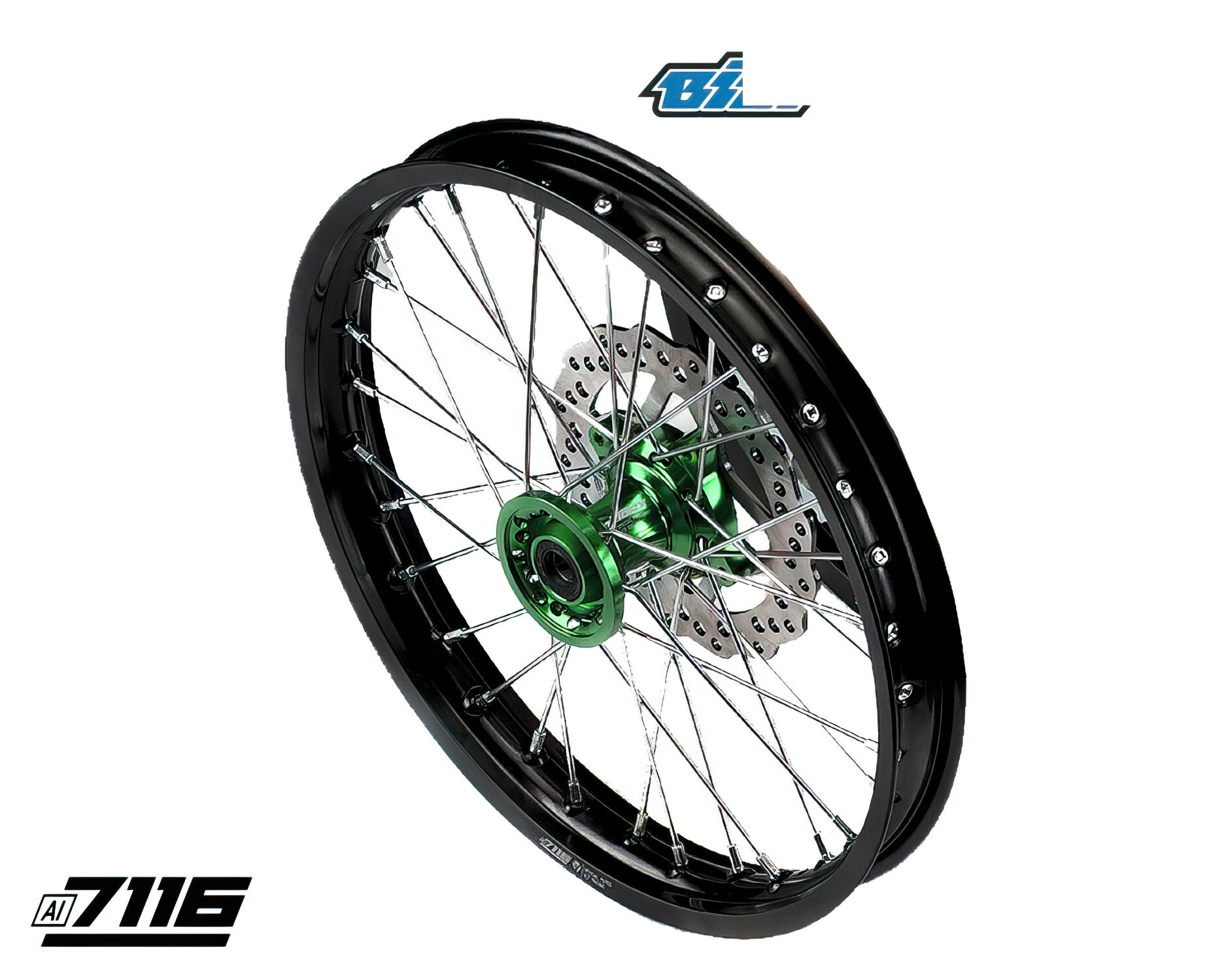 Roue Av. alu 1.6x17" - moyeu CNC vert avec disque YCF Factory Pit Bike