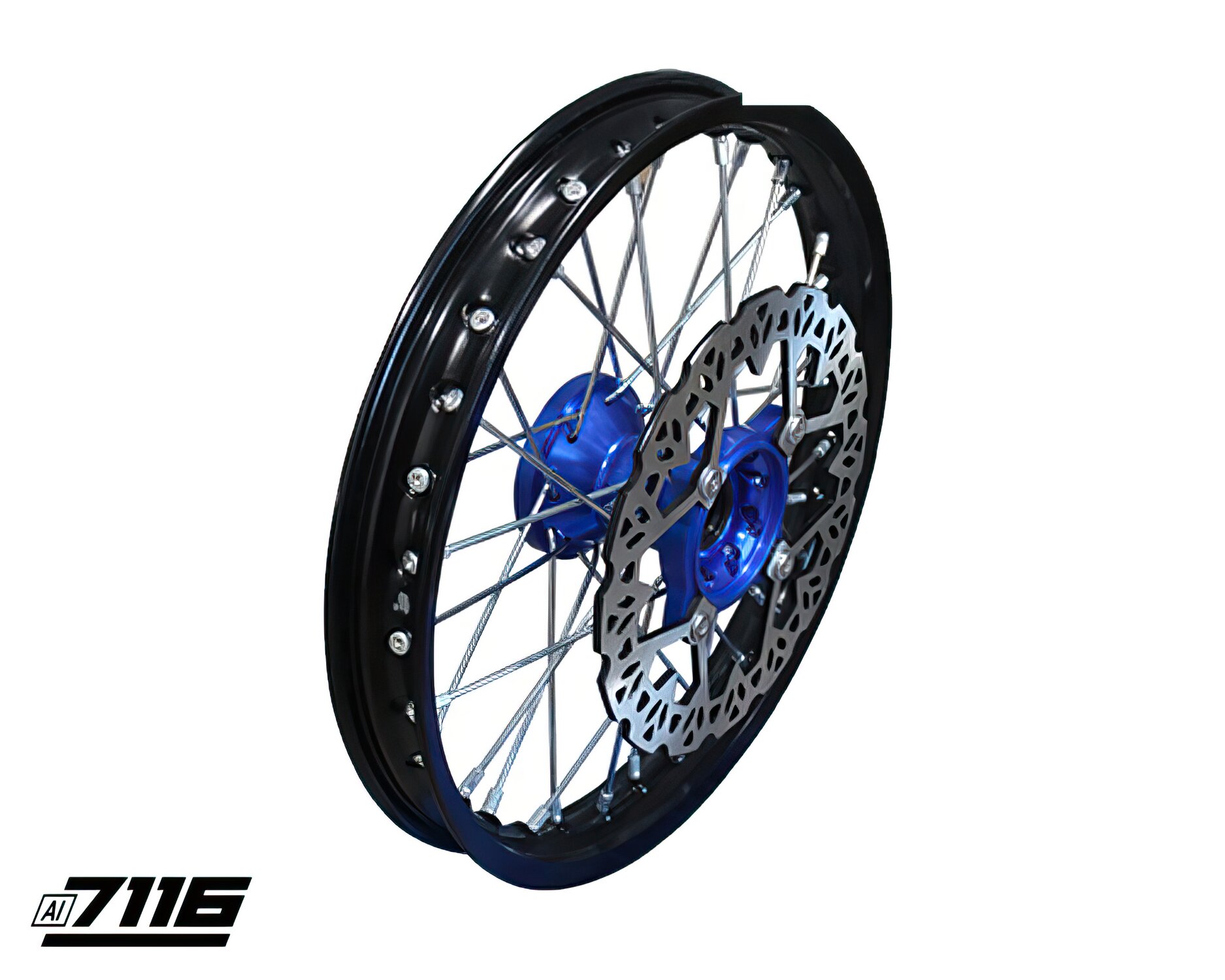Roue Av. alu 1.4x14" - moyeu CNC bleu avec disque YCF Factory Pit Bike