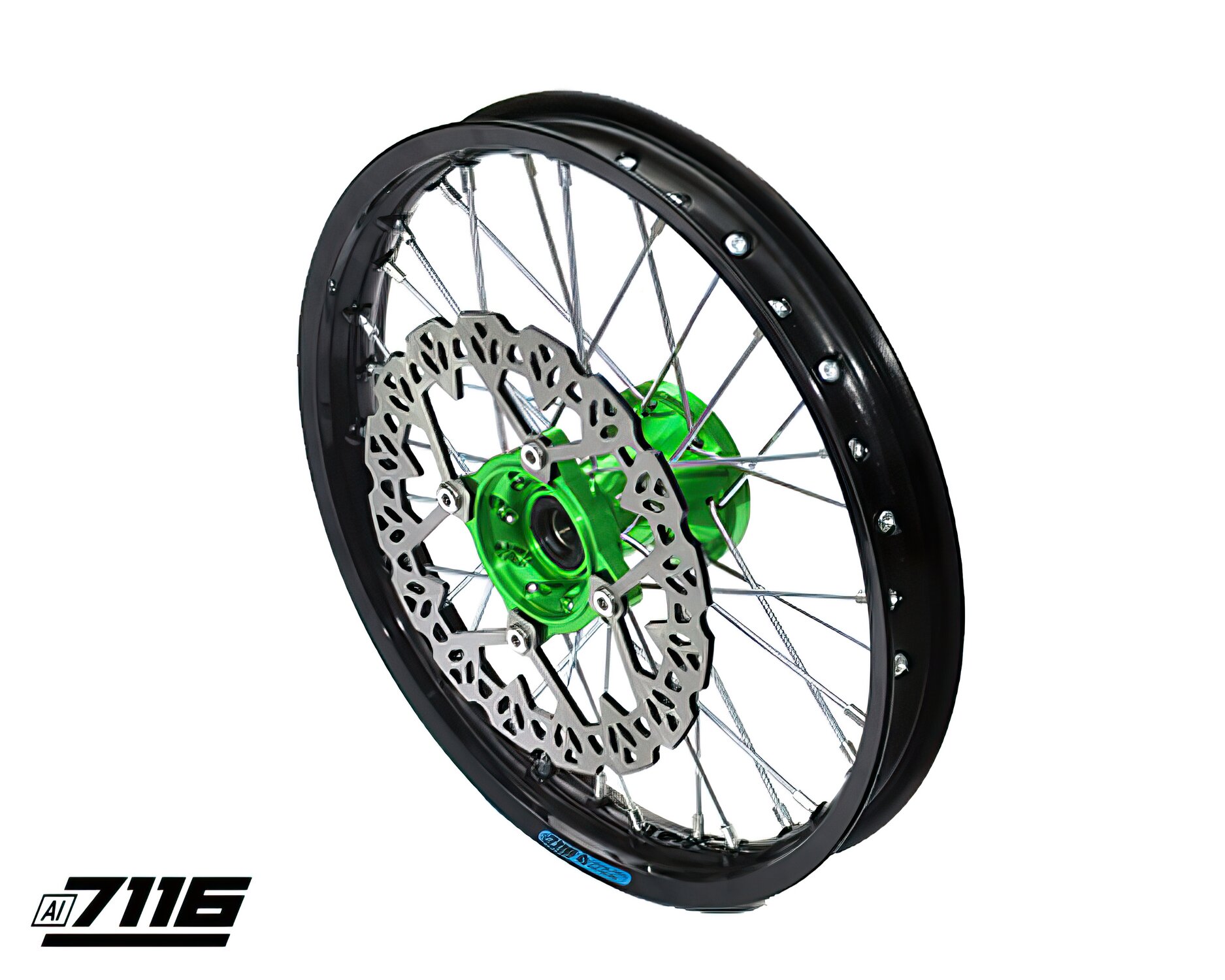 Roue Av. alu 1.4x14" - moyeu CNC vert avec disque YCF Factory Pit Bike