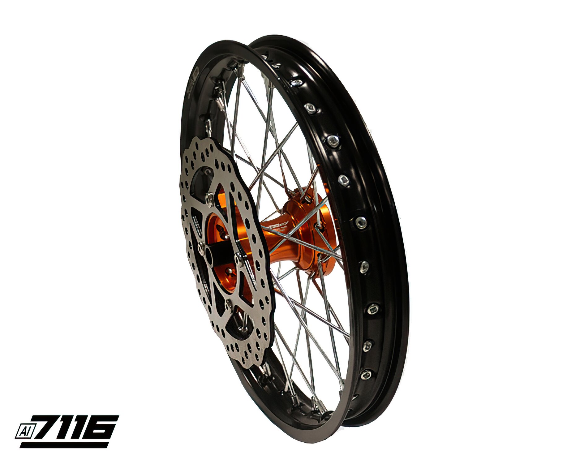 Roue Av. alu 1.4x14" - moyeu CNC orange avec disque YCF Factory Pit Bike