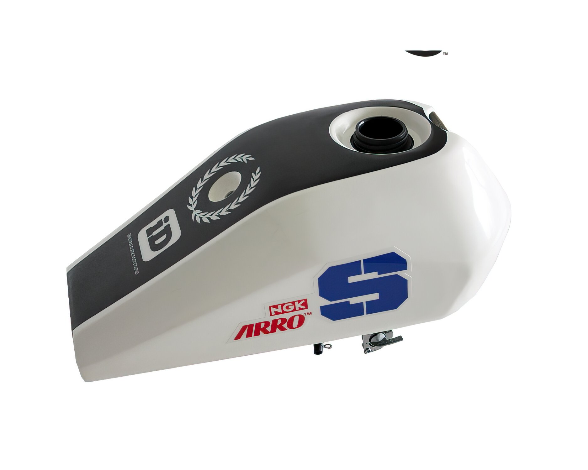 Coque réservoir blanche avec stickers sur le dessus S187 Flat Track Sunday