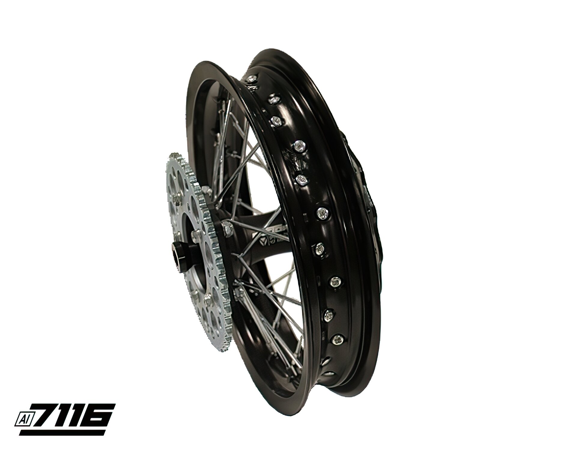 Roue Ar. alu 1.85x12" - moyeu CNC noir avec disque et couronne YCF Factory Pit Bike