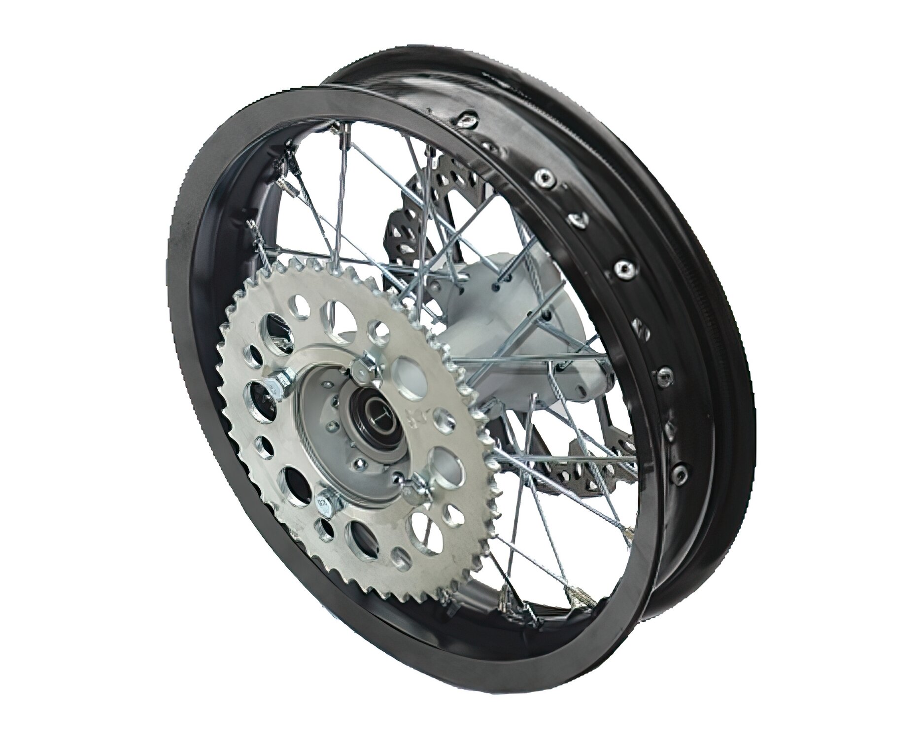 Roue arrière alu Supermoto 2.5x12" avec disque et couronne Pit Bike / Dirt Bike