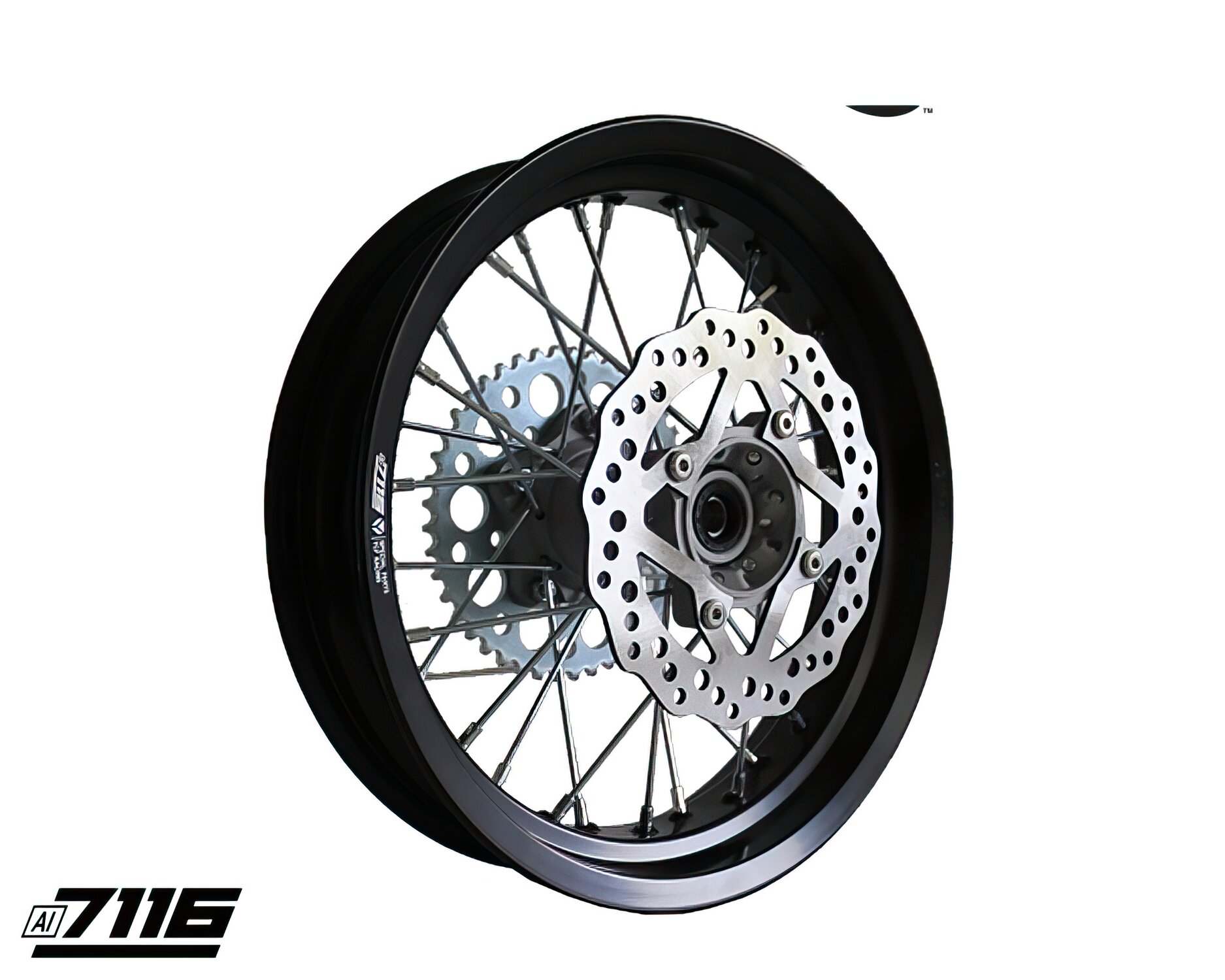 Roue arrière alu 3.0x14" avec disque et couronne Flat Track YCF Sunday