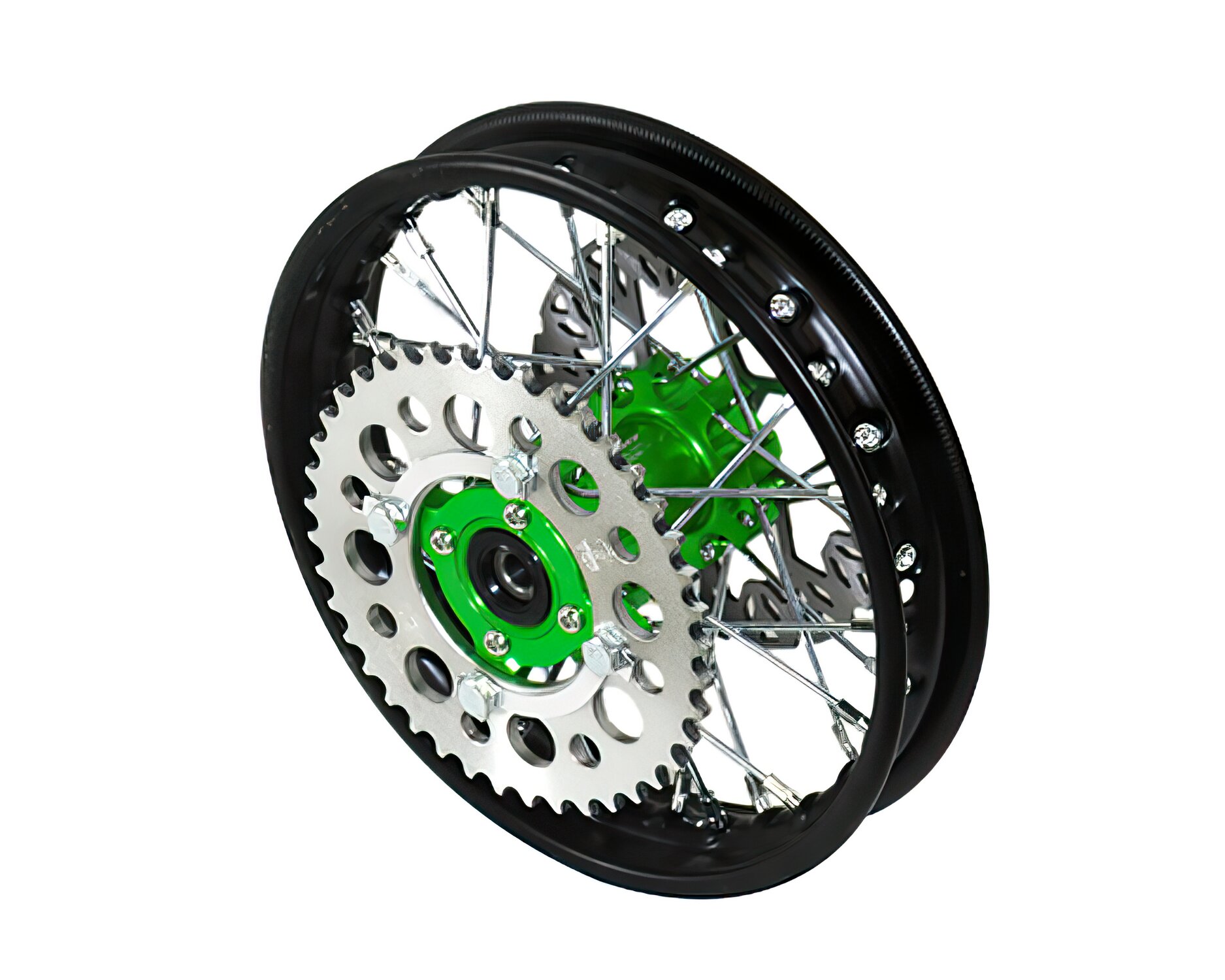 Roue arrière - moyeu CNC vert avec disque et couronne Pit Bike YCF50A