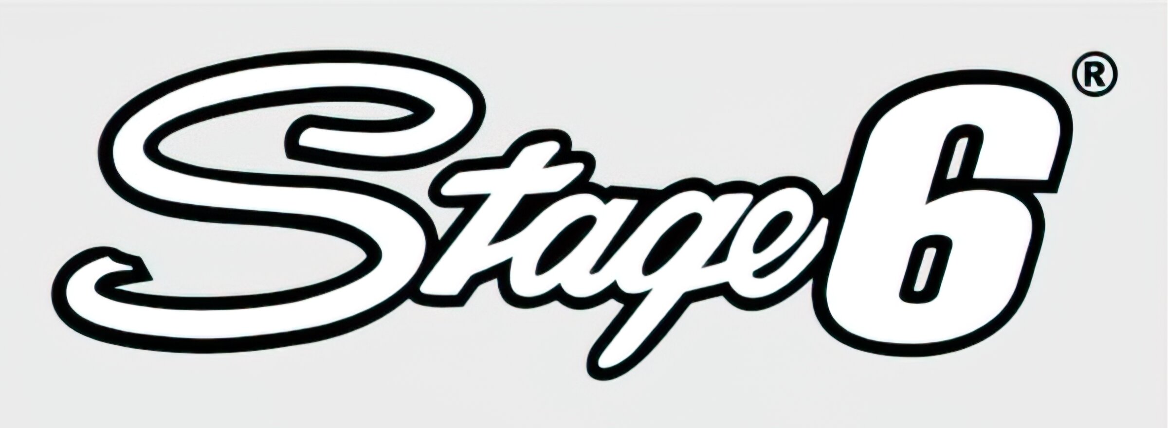 Autocollant logo Stage6 blanc 20x6cm