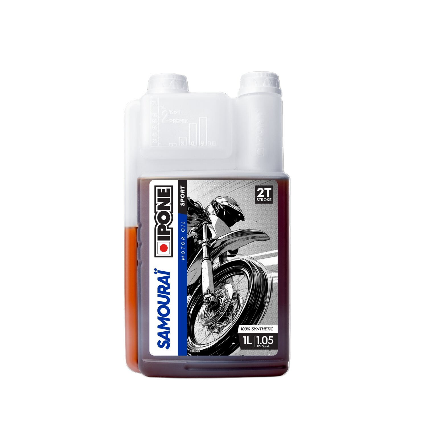 IPONE - Huile Moteur Moto 2 Temps Samouraï Racing - 100 % Synthétique avec Esters - Très Haute Performance – Compatible Mélange, Graissage Séparé, Systèmes d'injection - Bidon Doseur 1 Litre-image